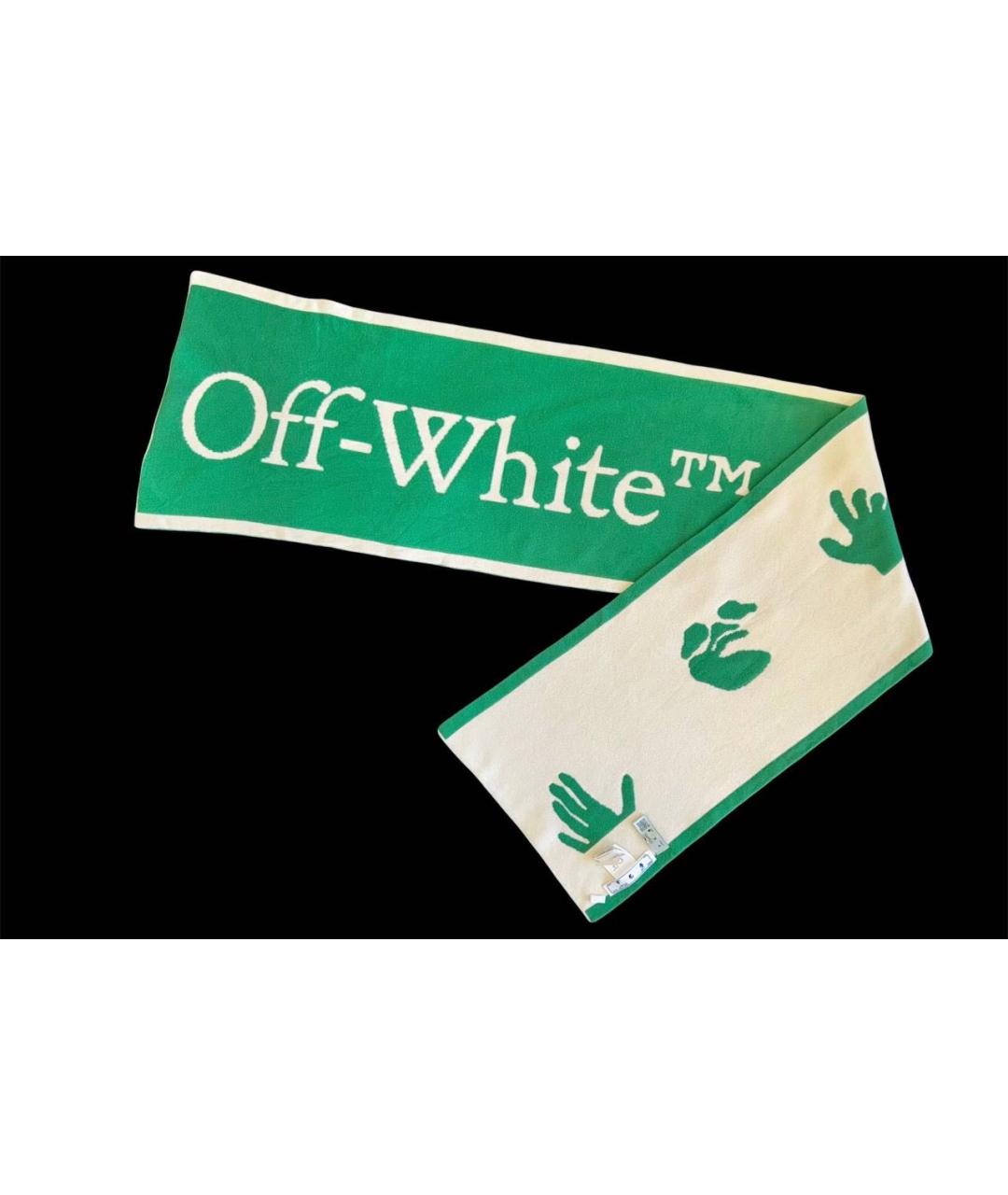 OFF-WHITE Зеленый шерстяной шарф, фото 5