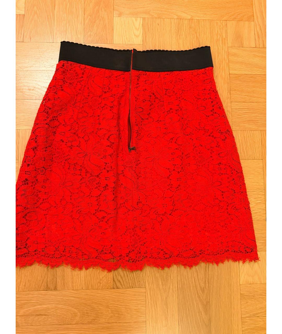 DOLCE&GABBANA Красная кружевная юбка мини, фото 3