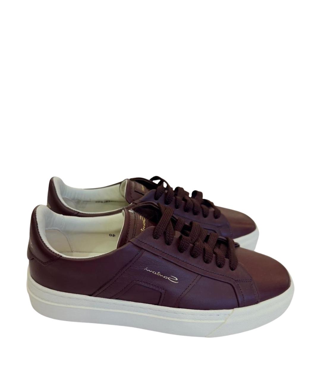 SANTONI Бордовые кожаные кеды, фото 1
