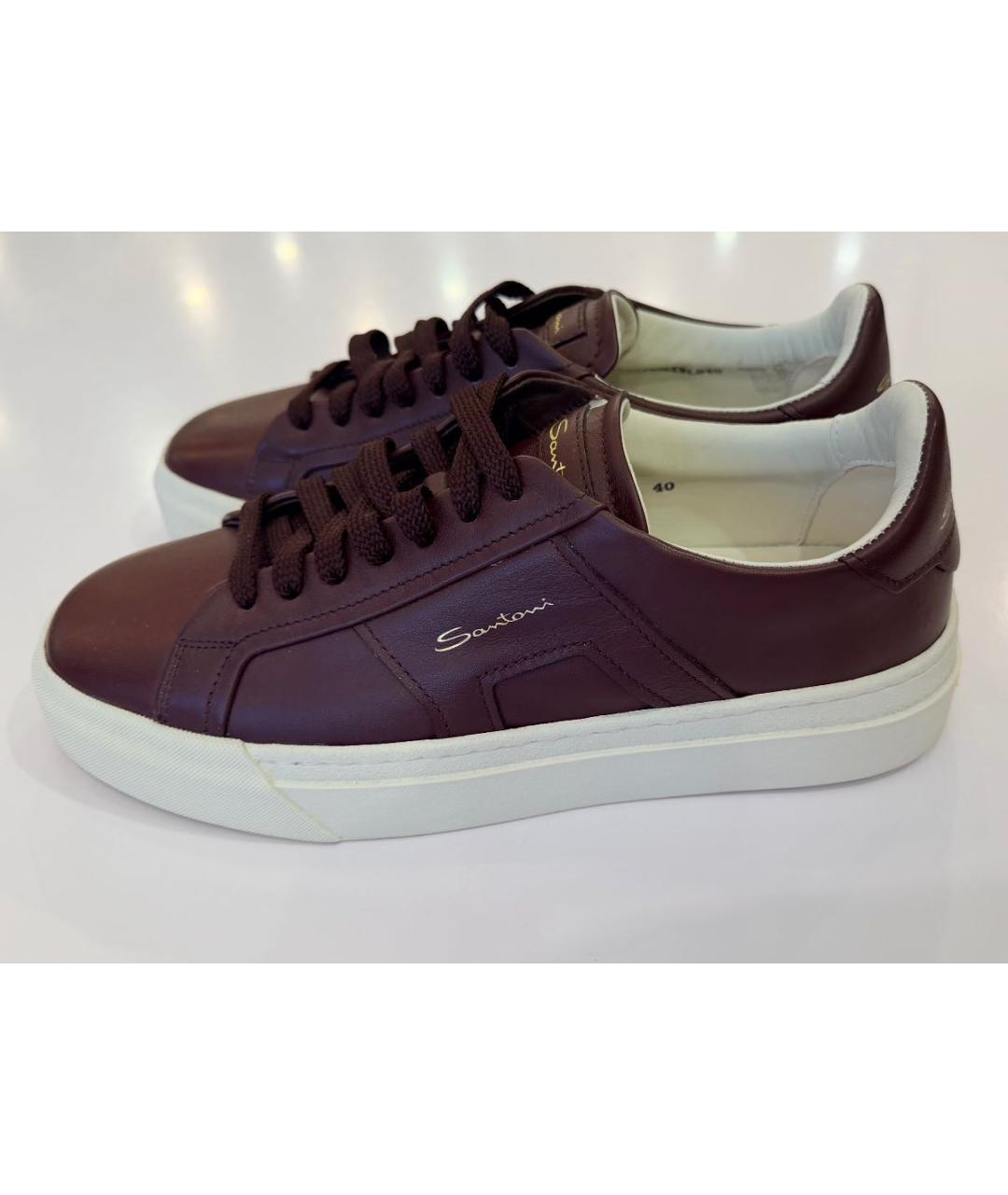 SANTONI Бордовые кожаные кеды, фото 9