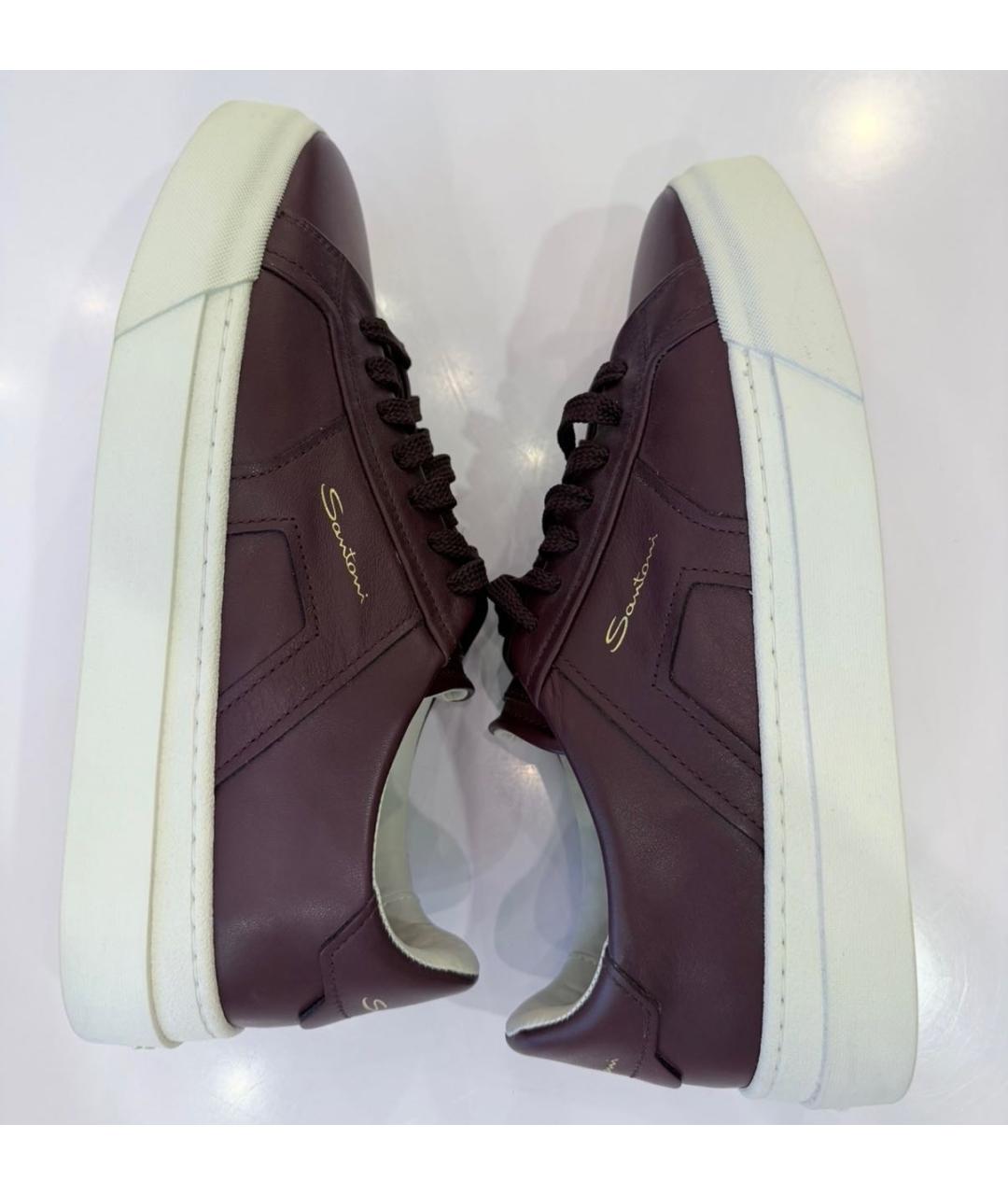 SANTONI Бордовые кожаные кеды, фото 6
