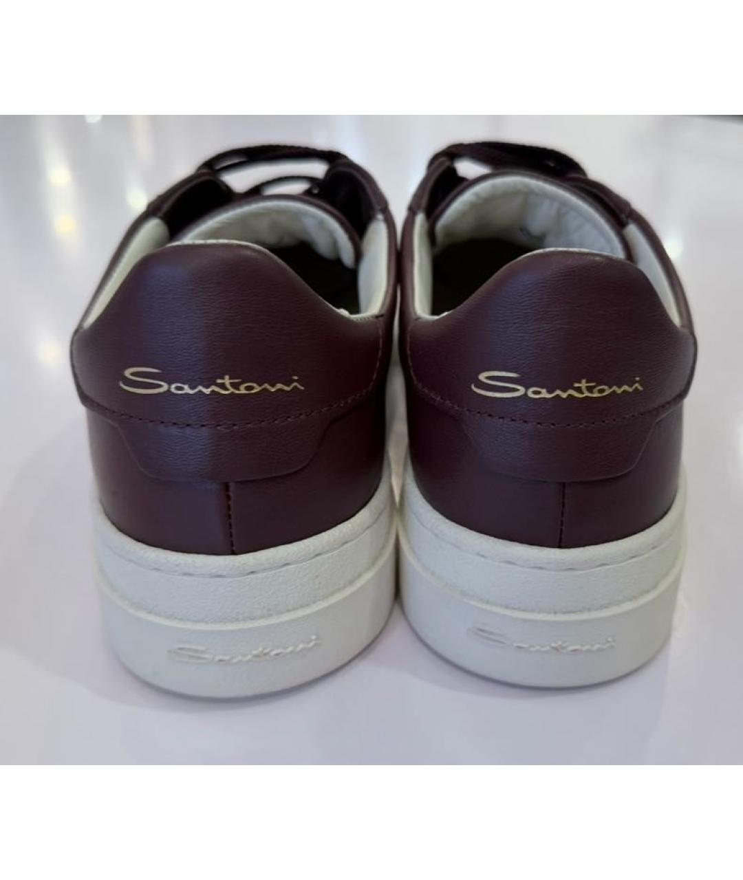 SANTONI Бордовые кожаные кеды, фото 4
