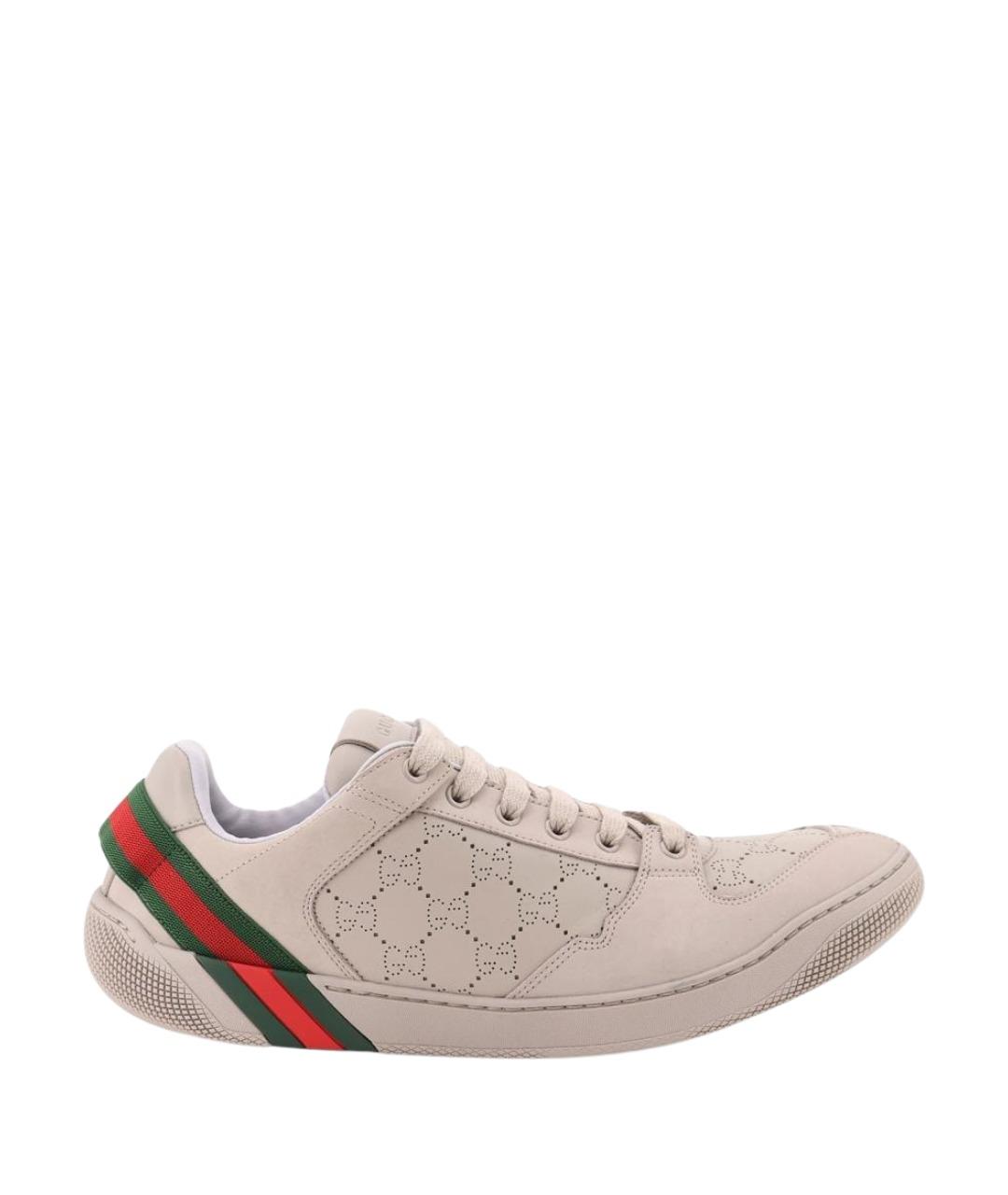 GUCCI Бежевые кожаные низкие кроссовки / кеды, фото 1