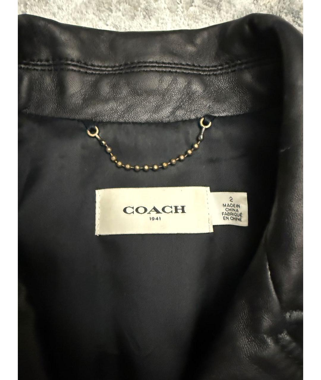 COACH Черная кожаная куртка, фото 7