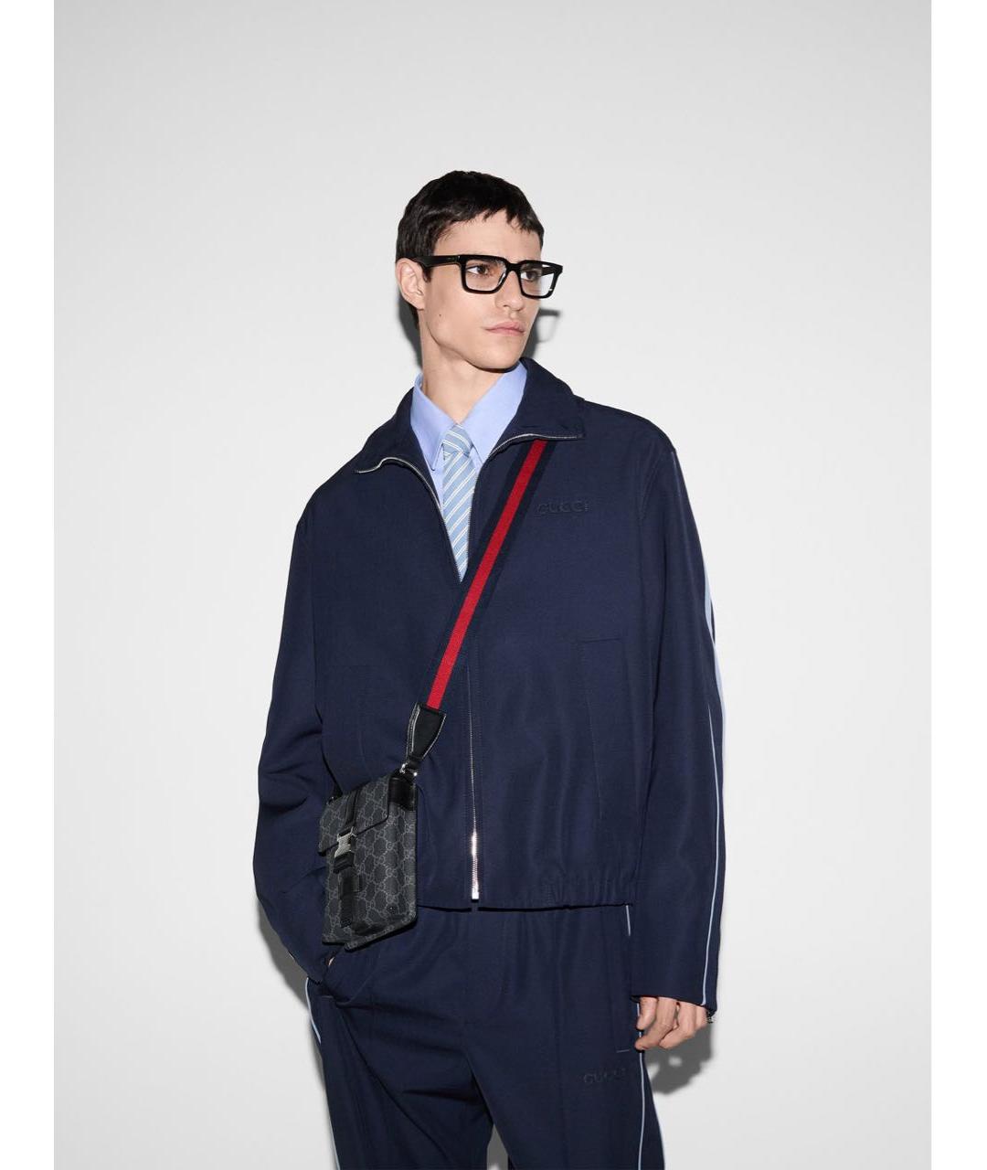 GUCCI Темно-синяя сумка на плечо из канвы, фото 6