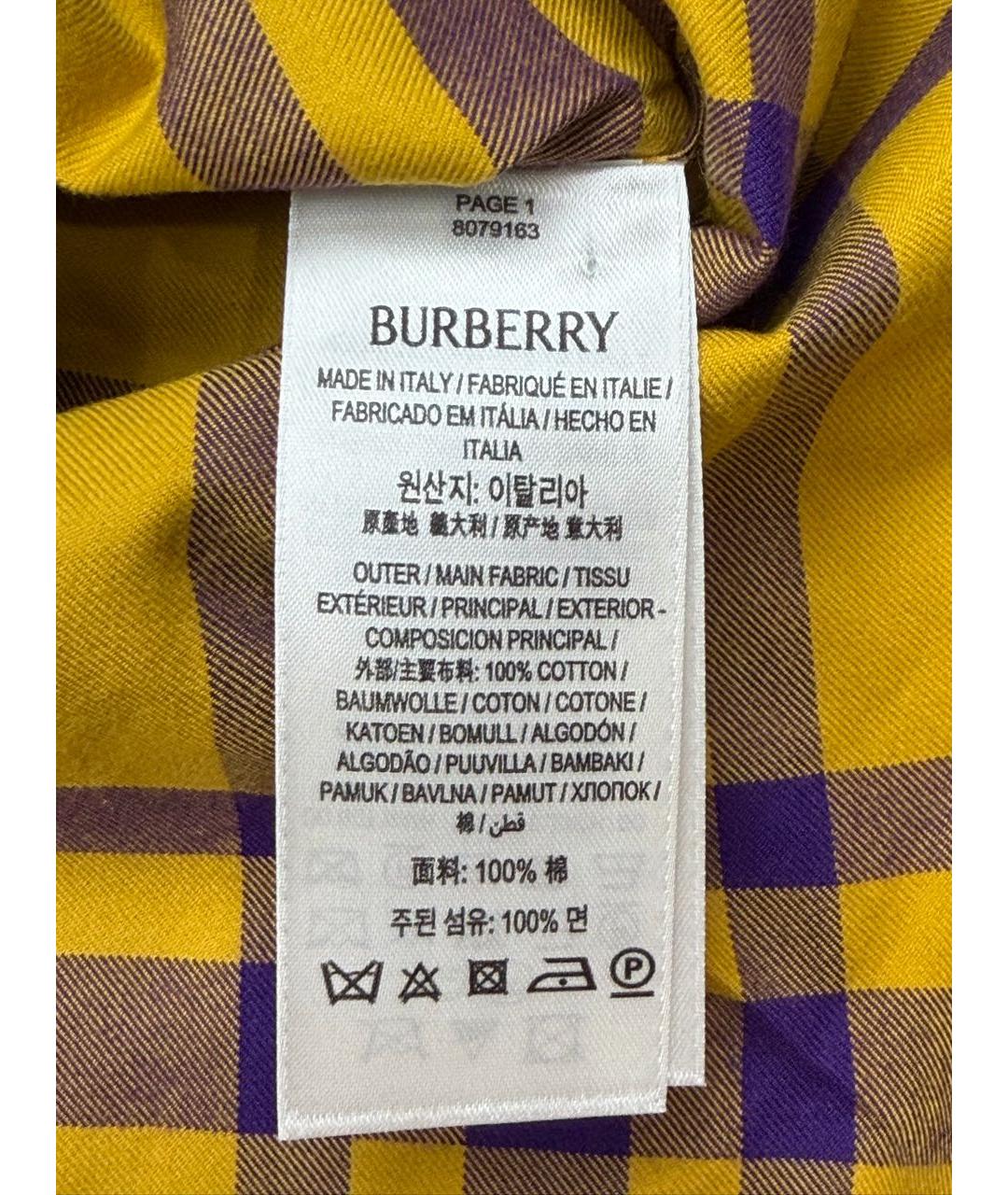 BURBERRY Желтая хлопковая кэжуал рубашка, фото 4