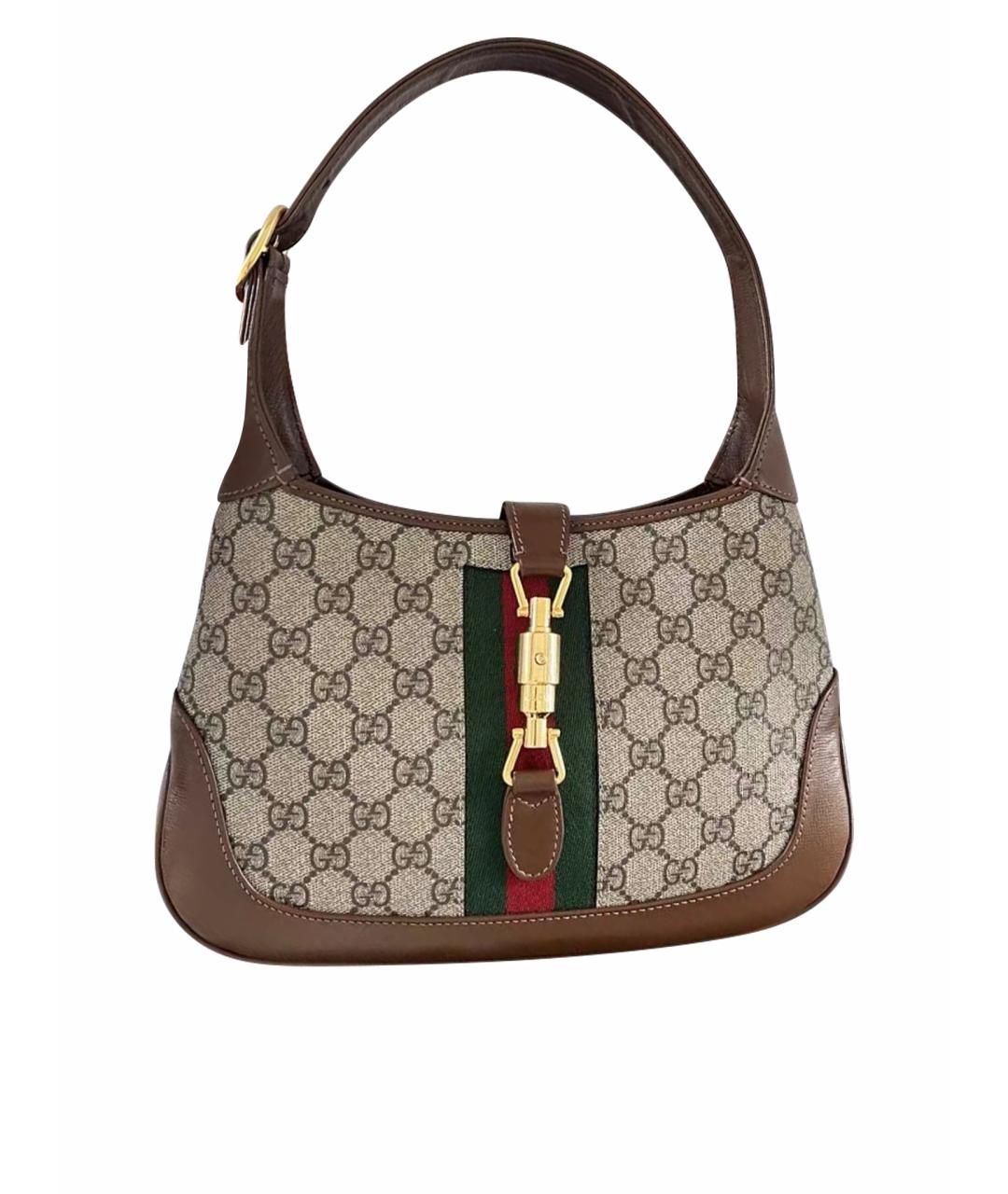 GUCCI Коричневая сумка с короткими ручками из канвы, фото 1