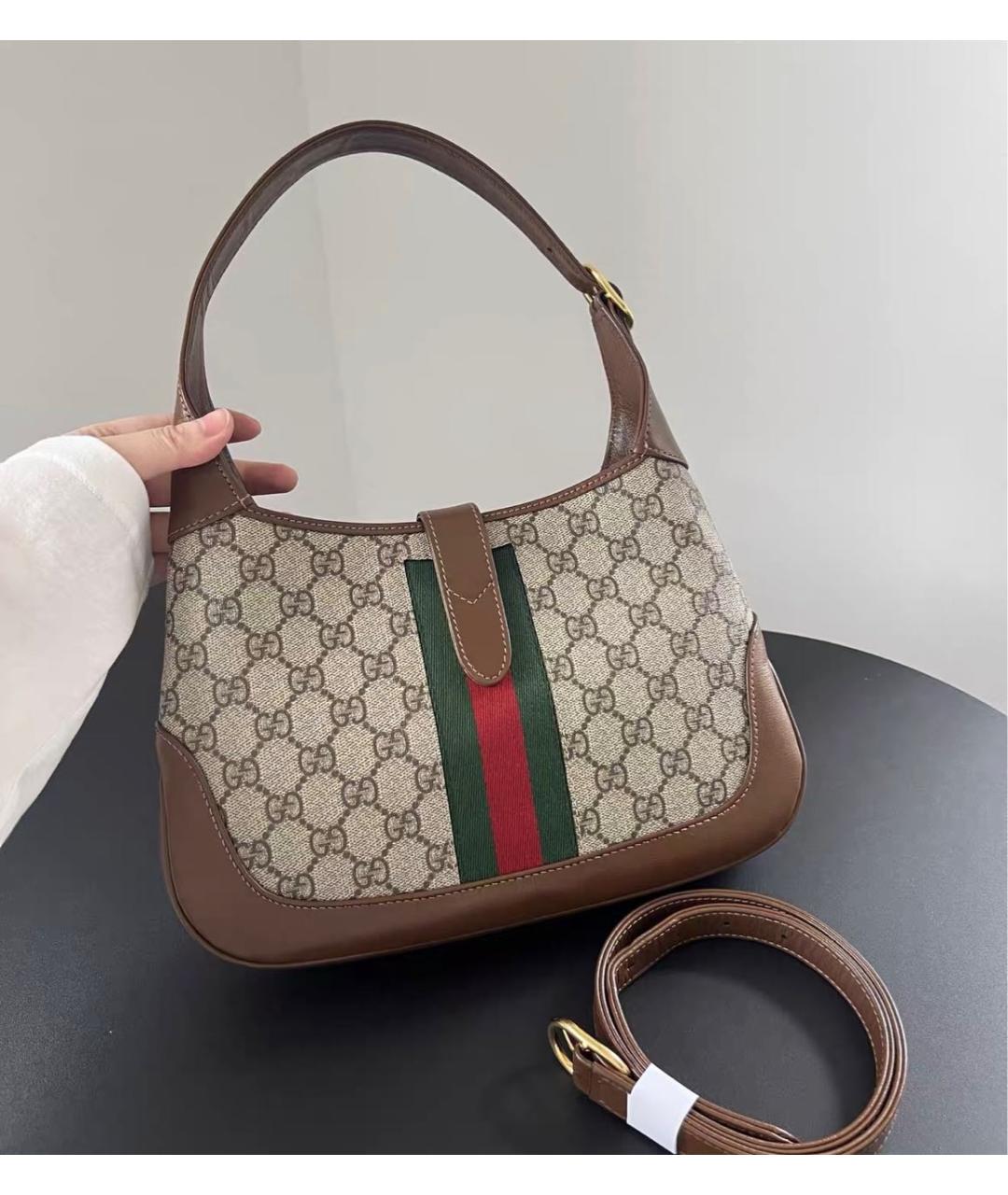 GUCCI Коричневая сумка с короткими ручками из канвы, фото 2
