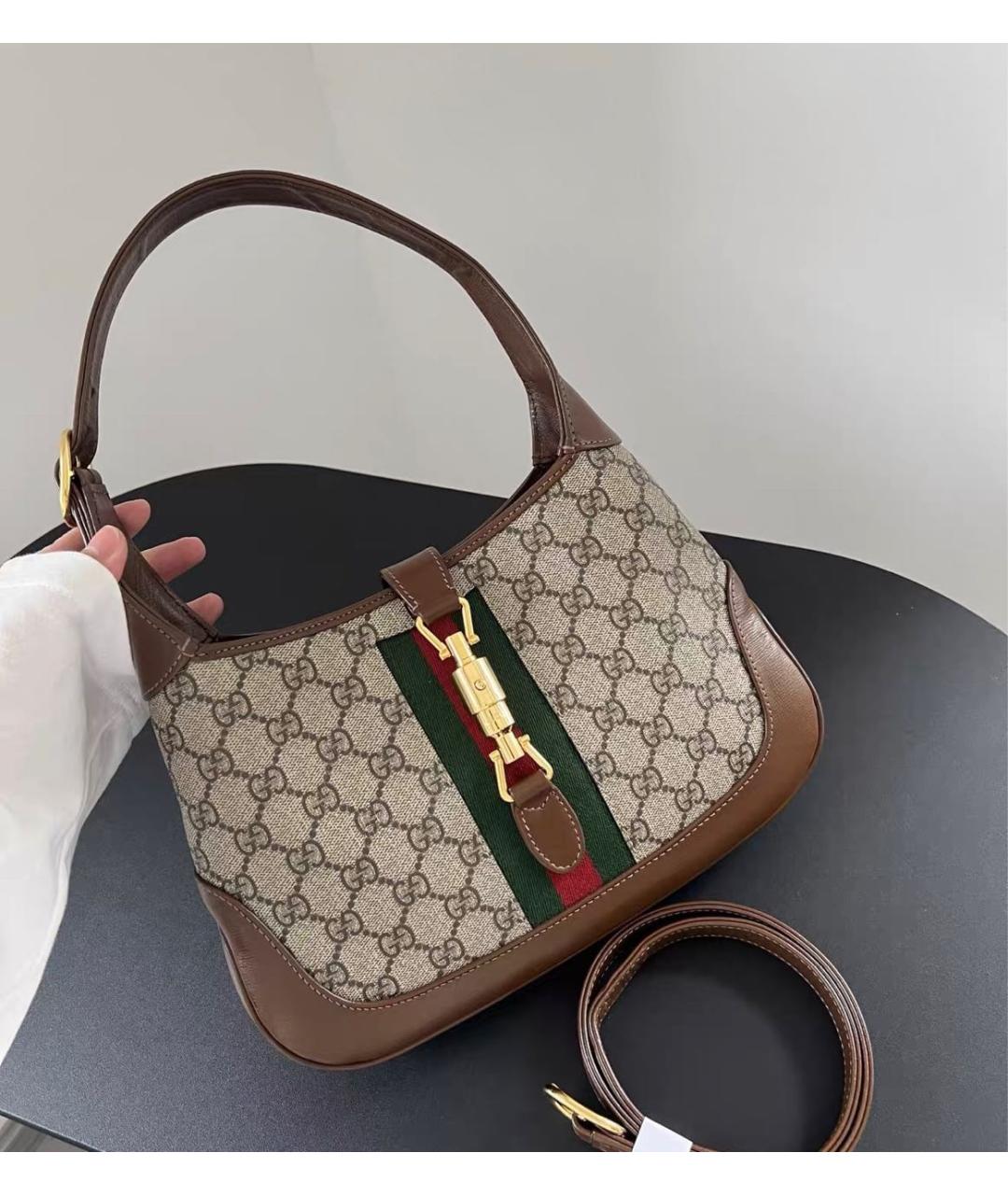 GUCCI Коричневая сумка с короткими ручками из канвы, фото 9