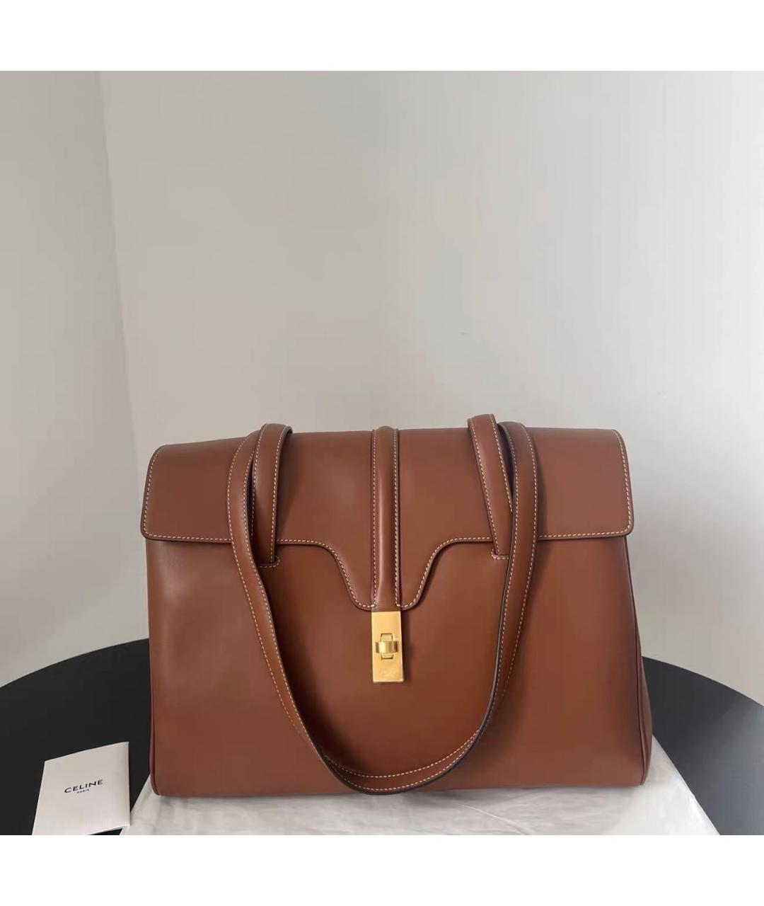 CELINE Коричневая кожаная сумка тоут, фото 9