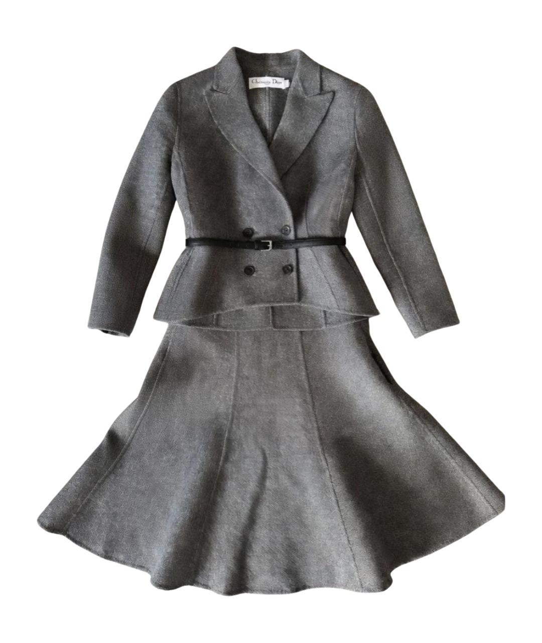 CHRISTIAN DIOR Серый шерстяной костюм с юбками, фото 1