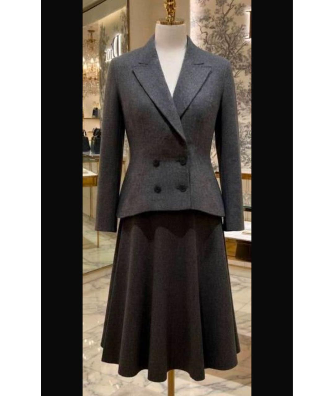 CHRISTIAN DIOR Серый шерстяной костюм с юбками, фото 2