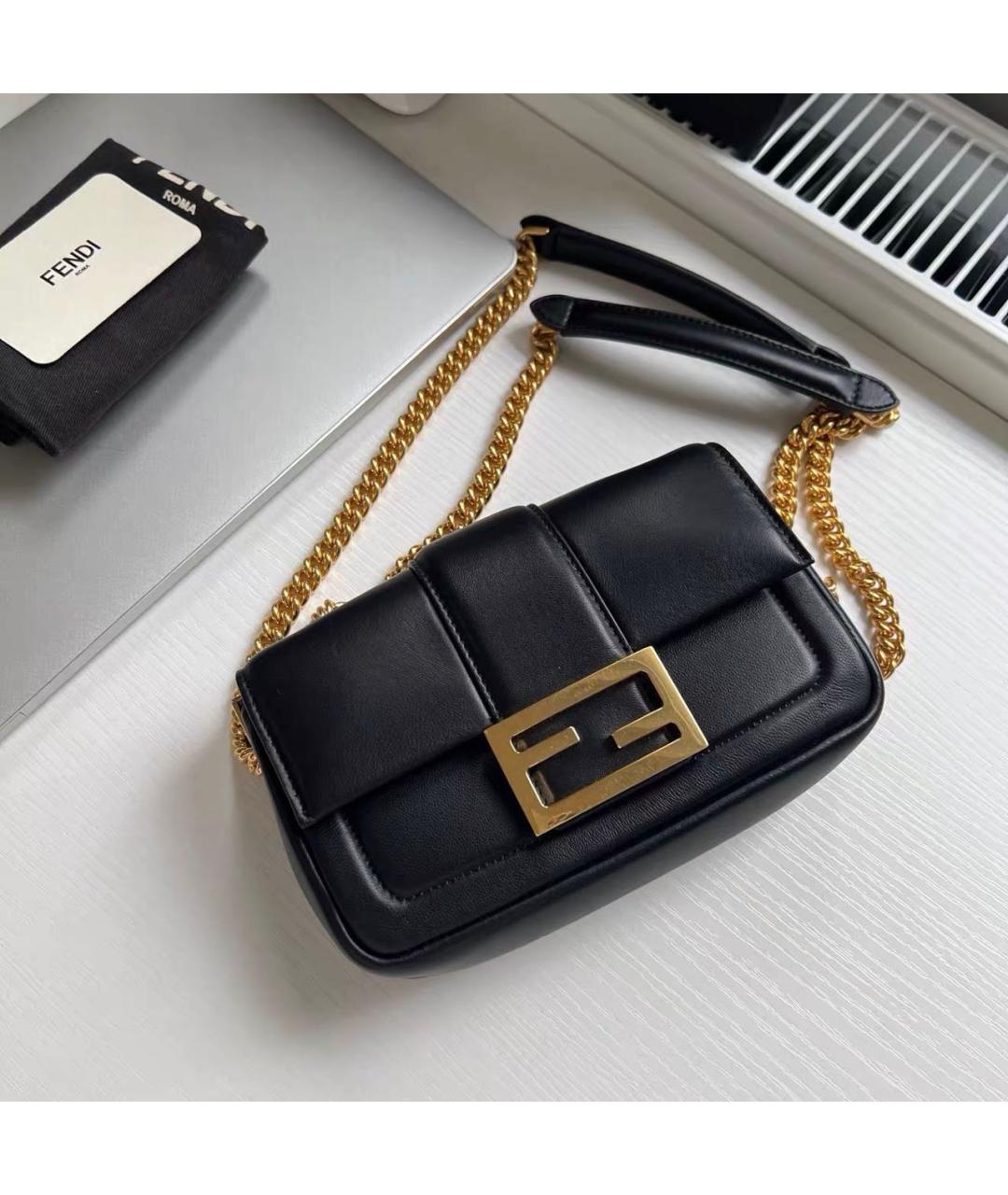 FENDI Черная кожаная сумка через плечо, фото 9