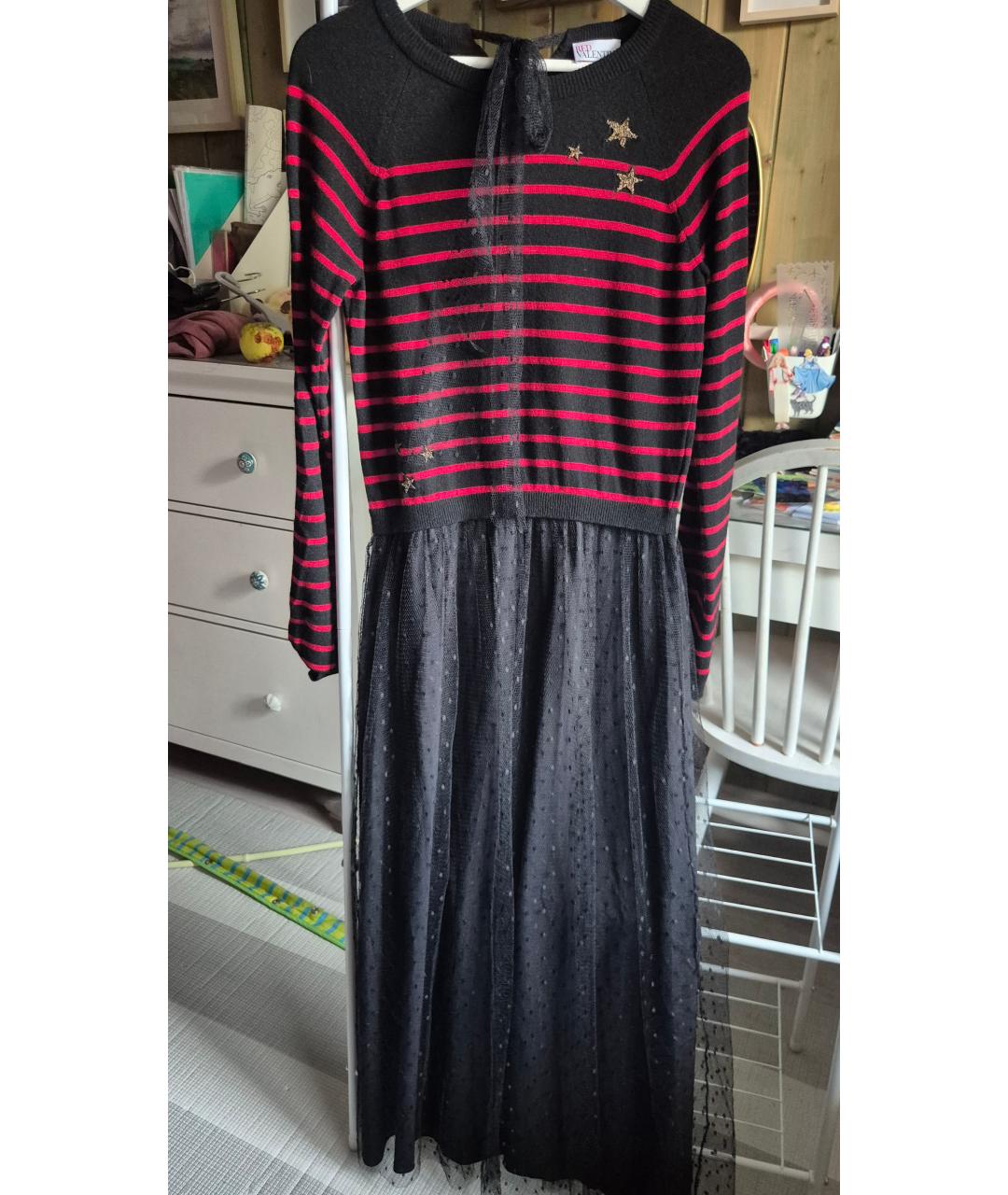 RED VALENTINO Черное шерстяное повседневное платье, фото 8