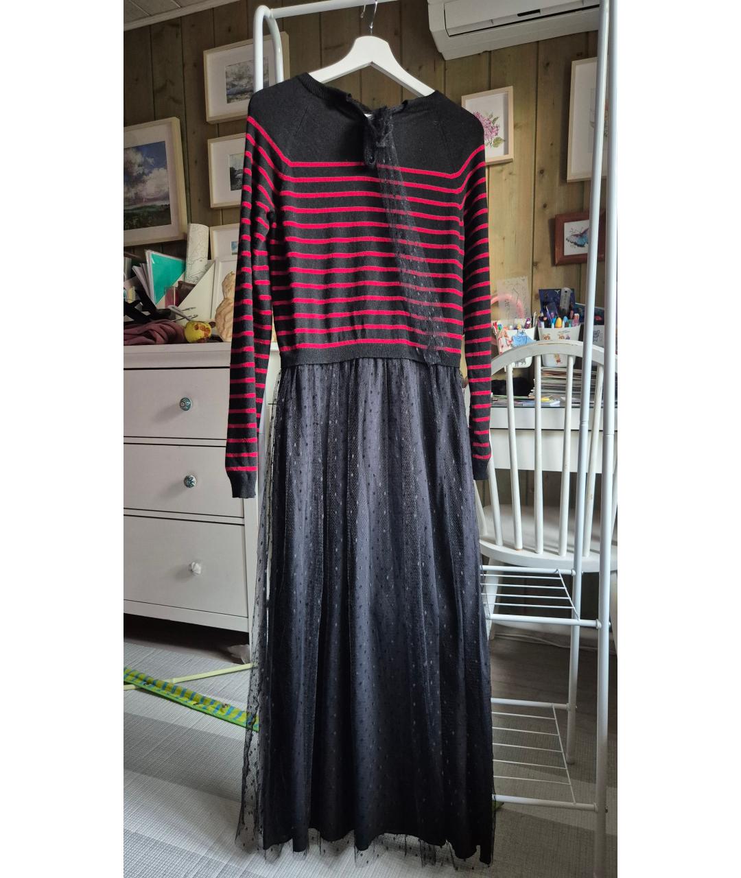 RED VALENTINO Черное шерстяное повседневное платье, фото 2