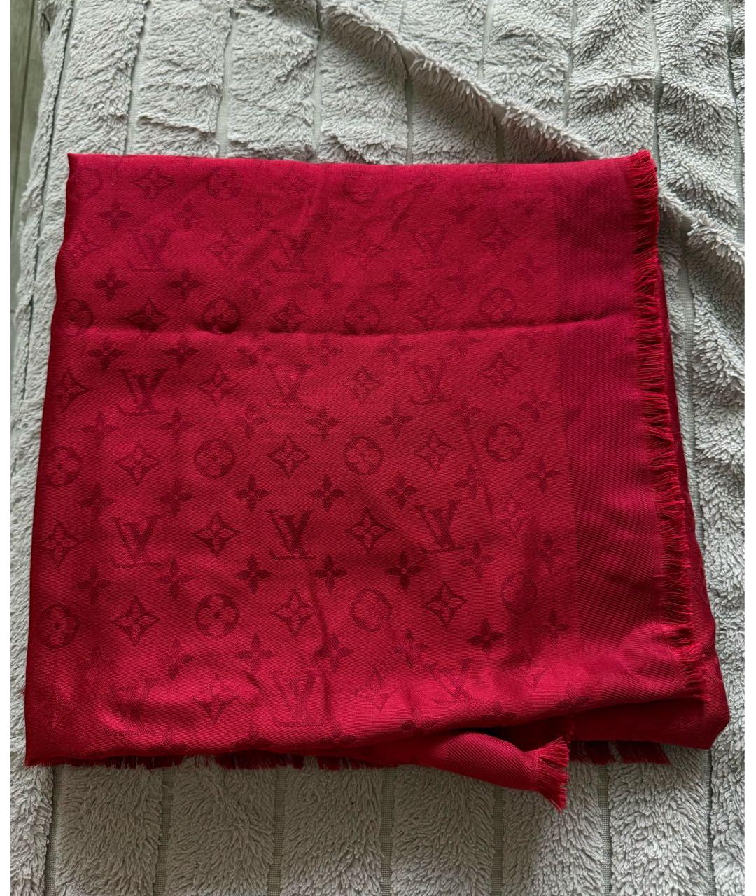 LOUIS VUITTON Красный шелковый платок, фото 7