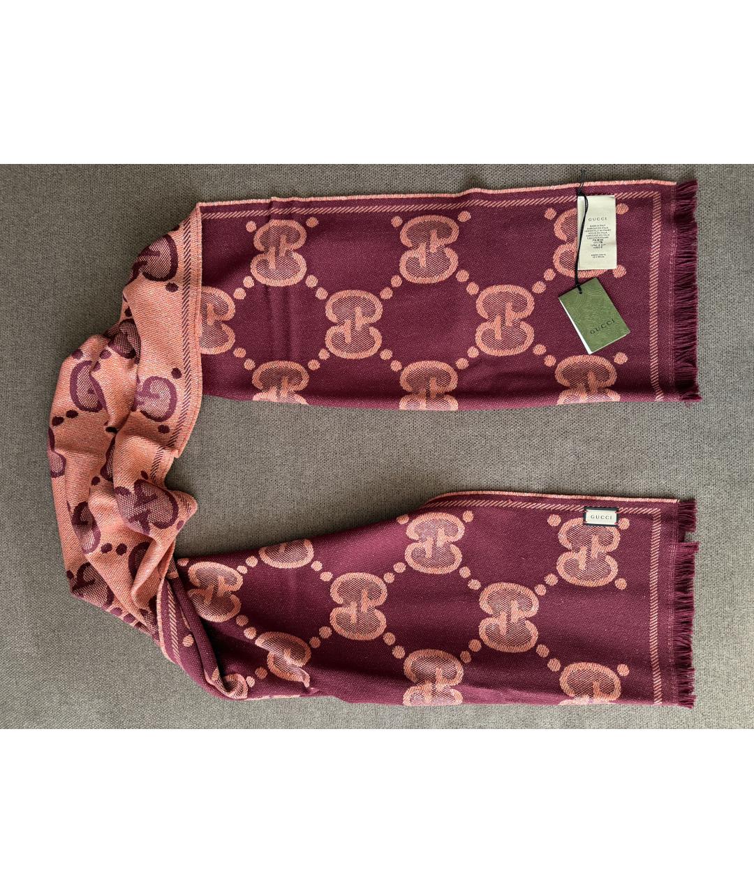 GUCCI Бордовый шерстяной шарф, фото 9
