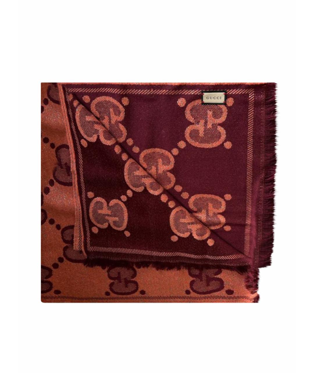 GUCCI Бордовый шелковый шарф, фото 1
