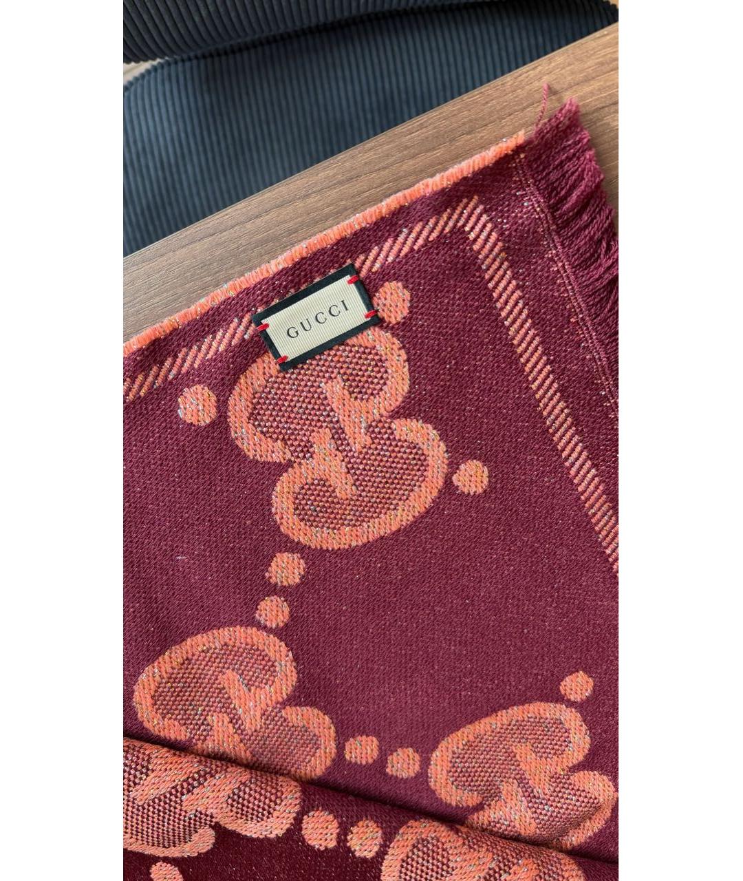 GUCCI Бордовый шелковый шарф, фото 2