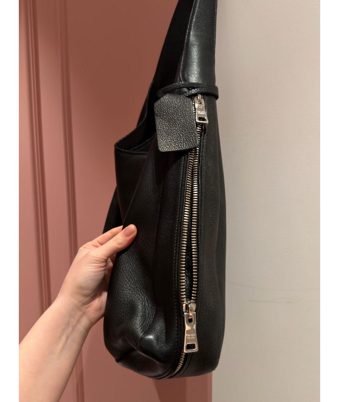 PRADA Черная кожаная сумка тоут, фото 5