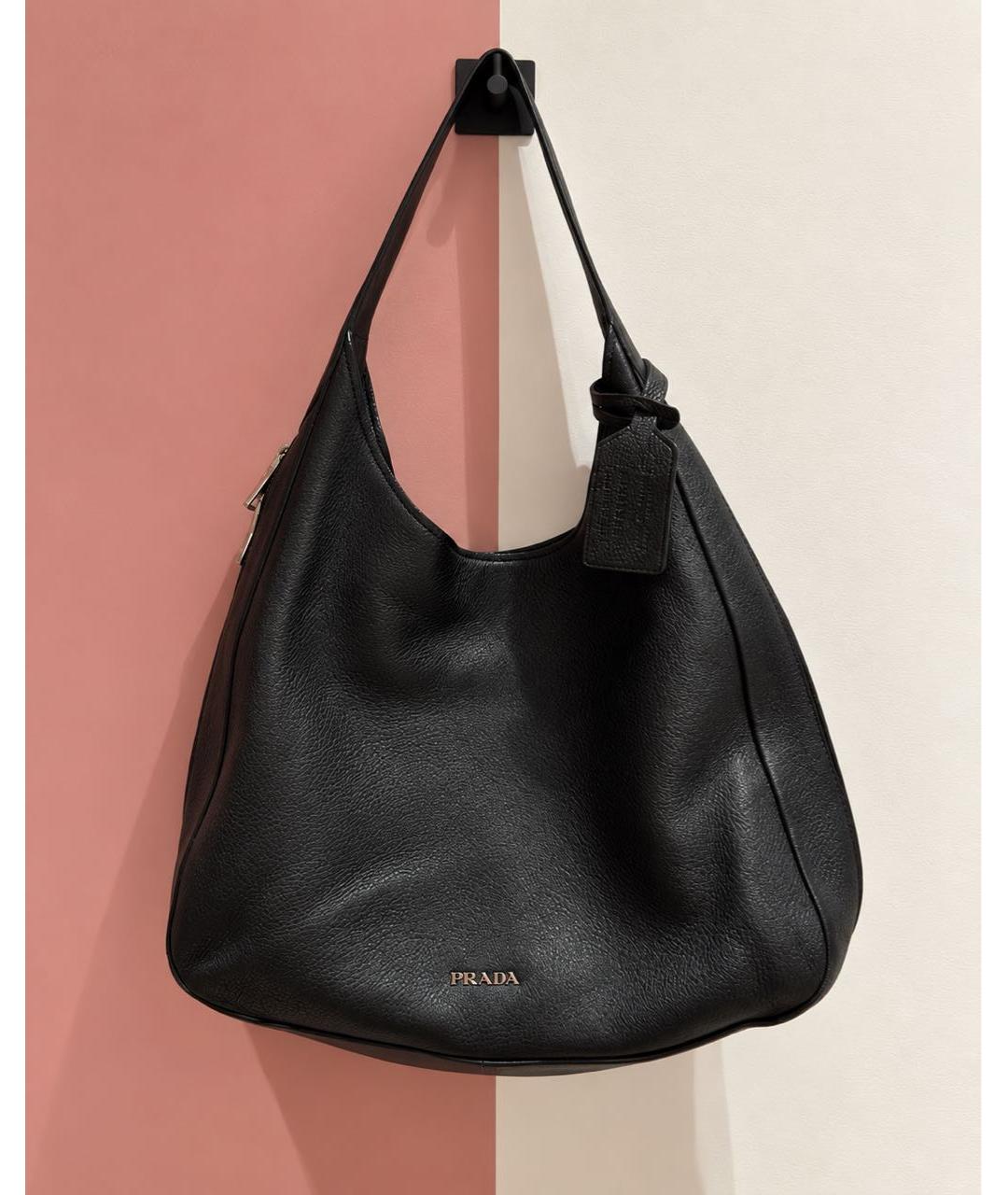 PRADA Черная кожаная сумка тоут, фото 7
