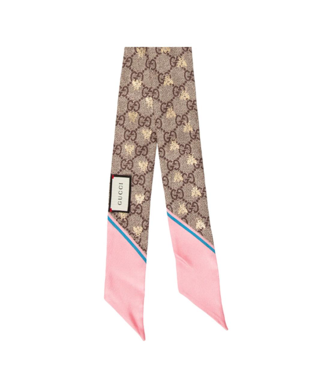 GUCCI Коричневый шелковый шарф, фото 2