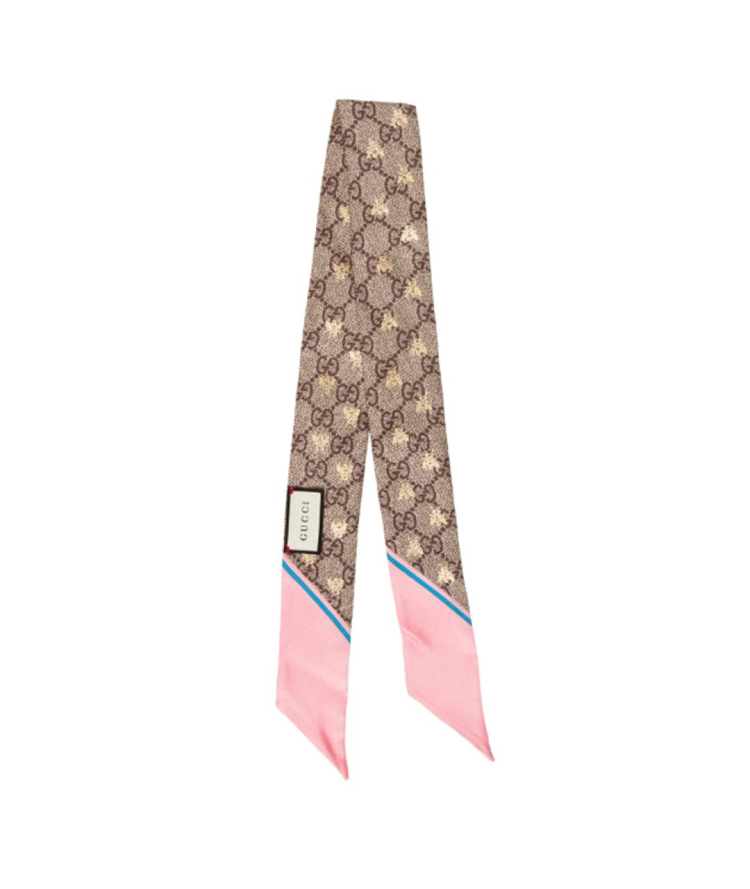 GUCCI Коричневый шелковый шарф, фото 1