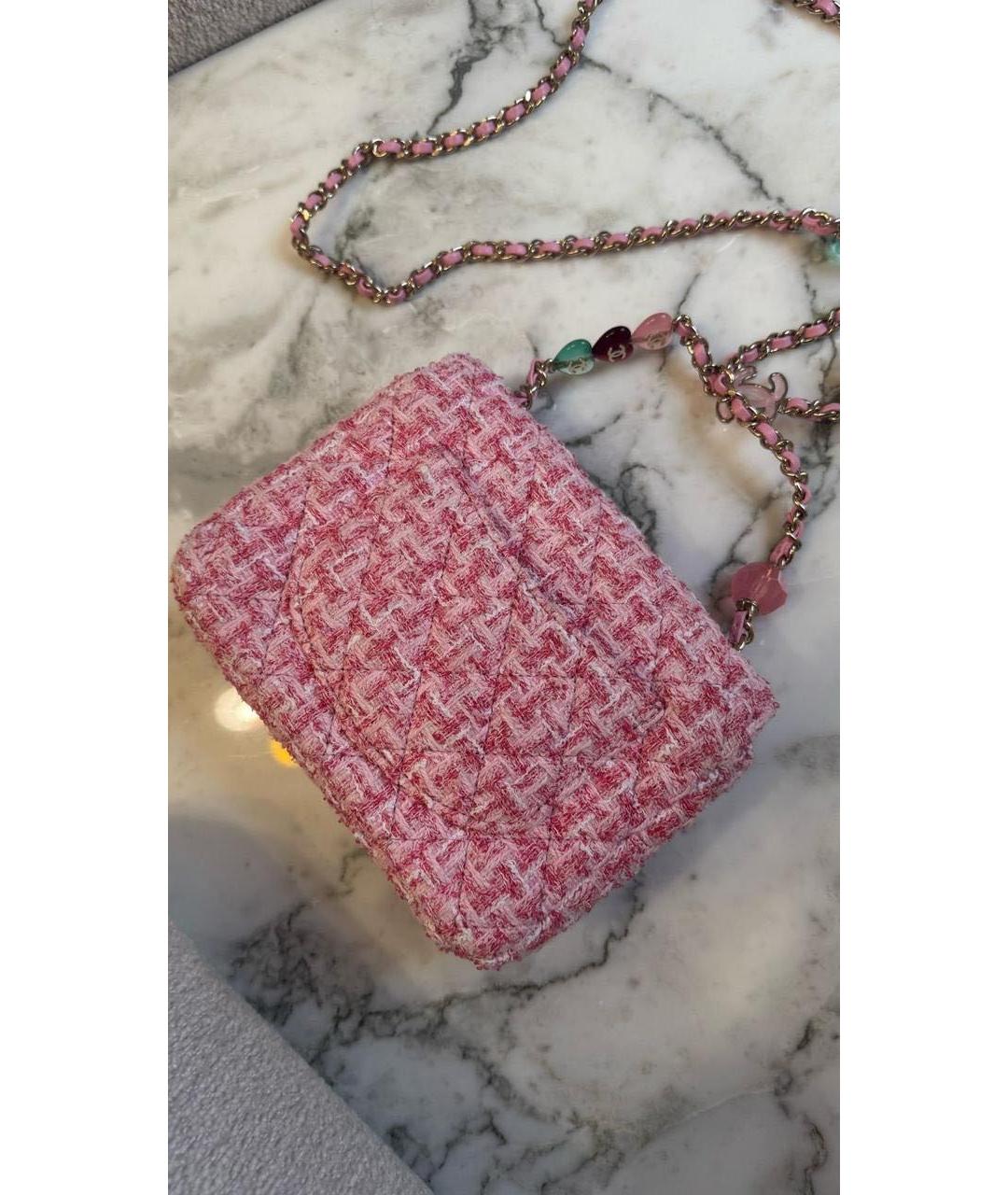 CHANEL Розовая твидовая сумка через плечо, фото 3