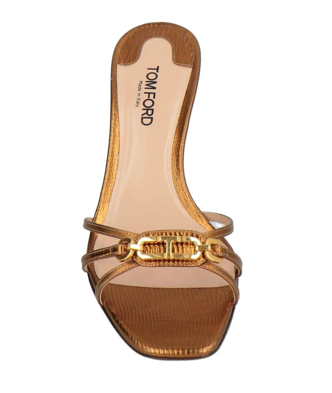 TOM FORD Золотые кожаные мюли, фото 3