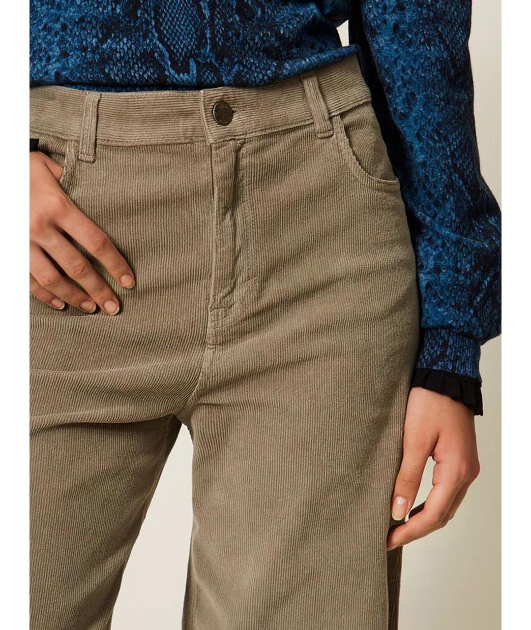 TWIN-SET Бежевые хлопковые брюки широкие, фото 6