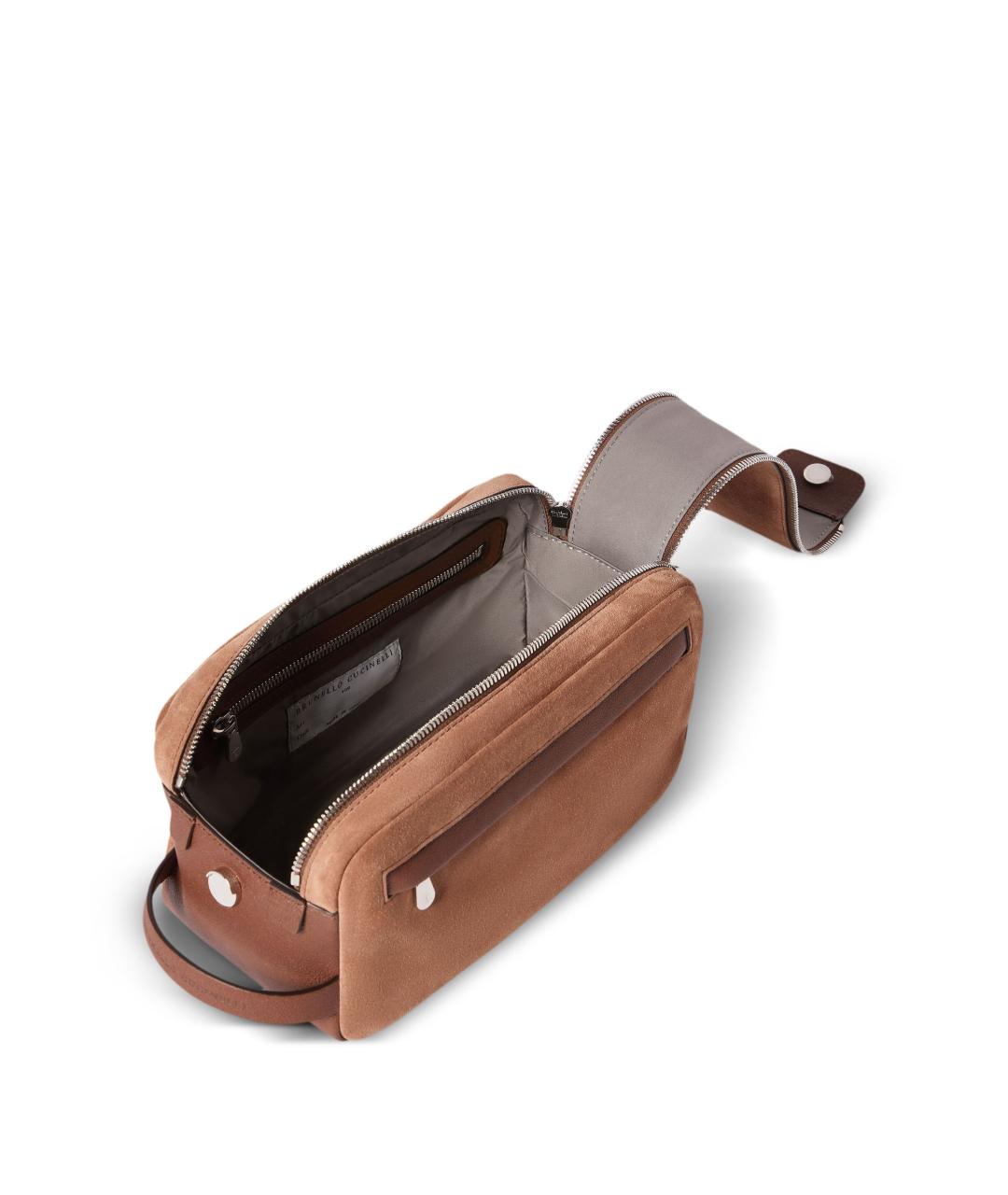 BRUNELLO CUCINELLI Коричневая замшевая косметичка, фото 5