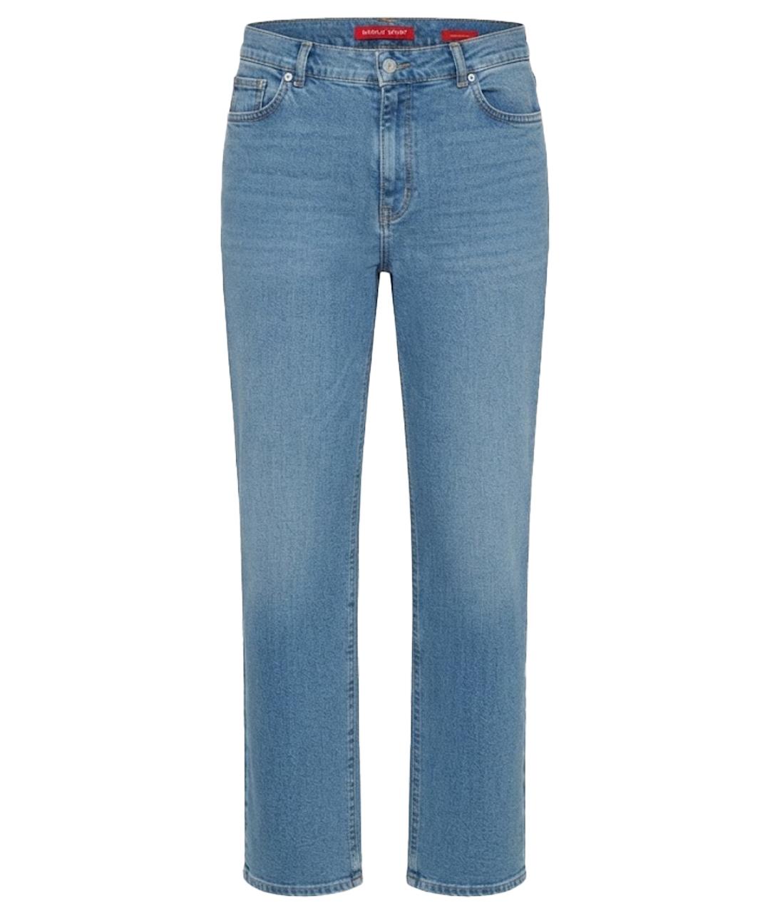 MAX MARA Голубые хлопко-эластановые прямые джинсы, фото 1