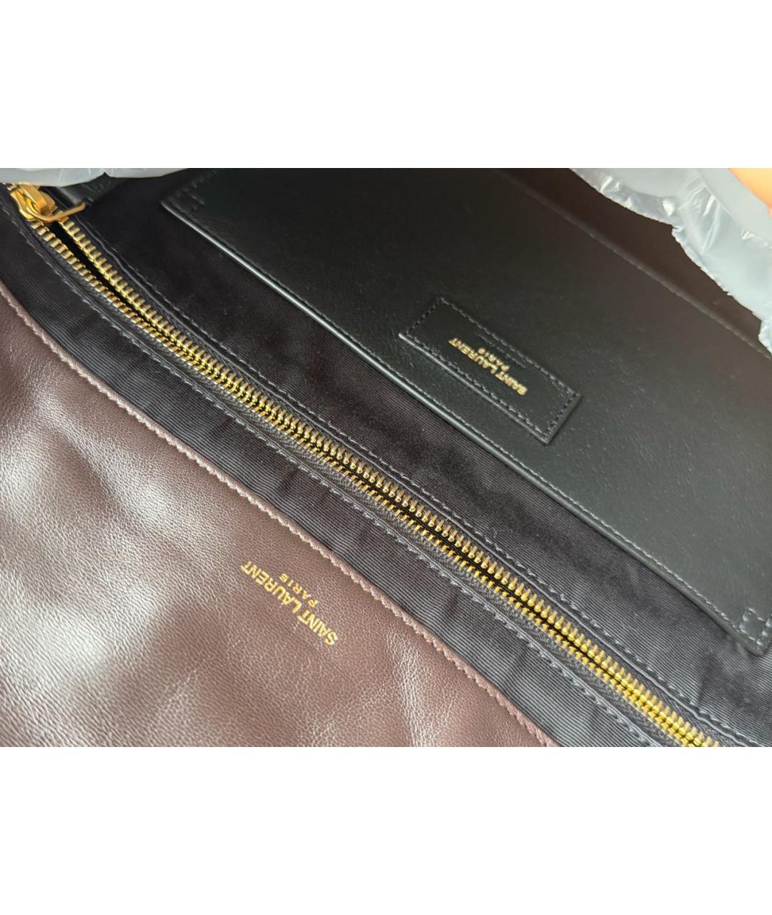 SAINT LAURENT Коричневая кожаная сумка тоут, фото 4