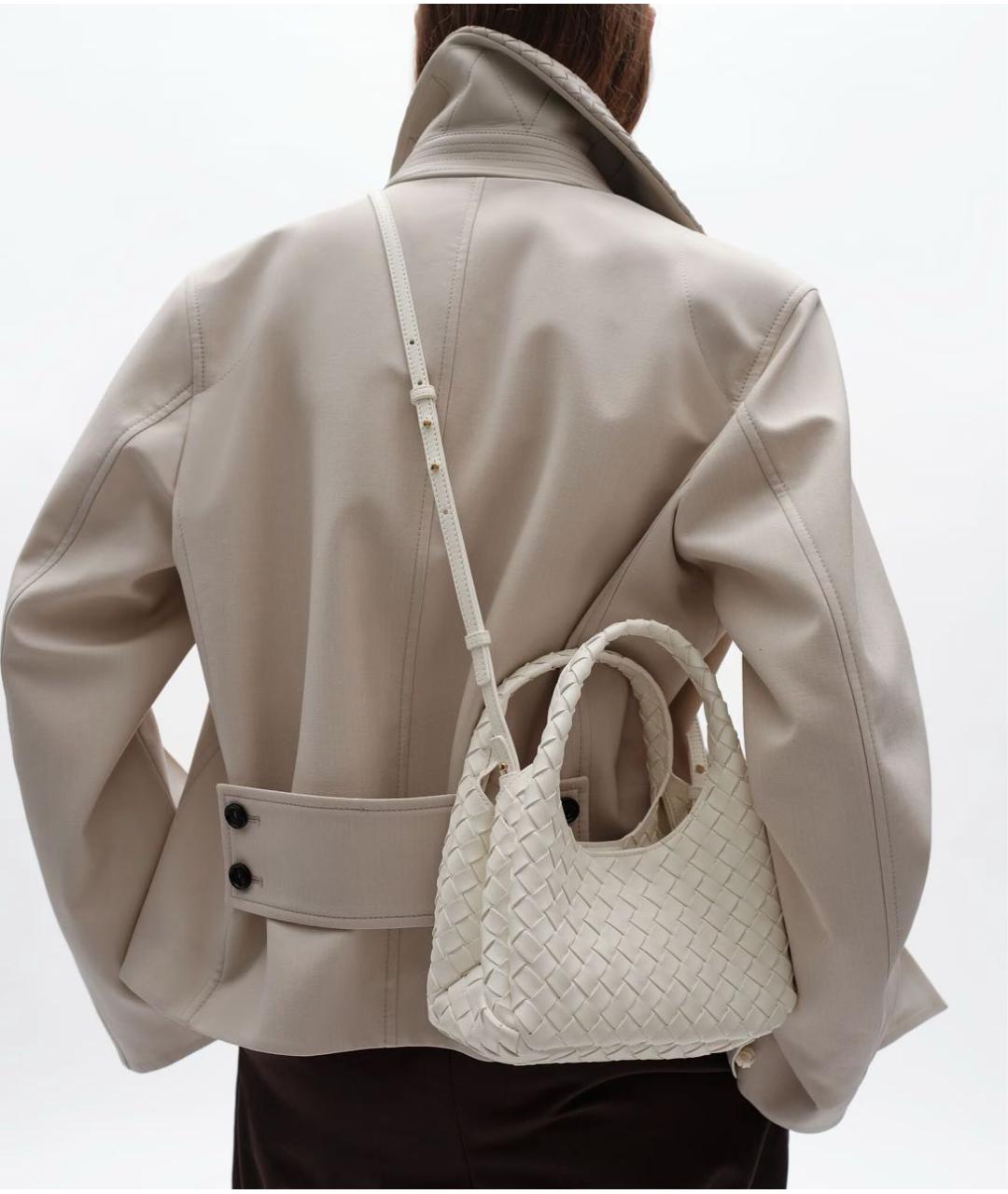 BOTTEGA VENETA Белая кожаная сумка с короткими ручками, фото 2
