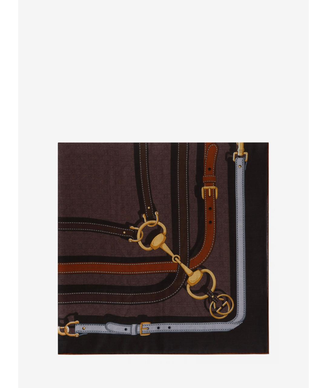 GUCCI Коричневый шерстяной шарф, фото 2