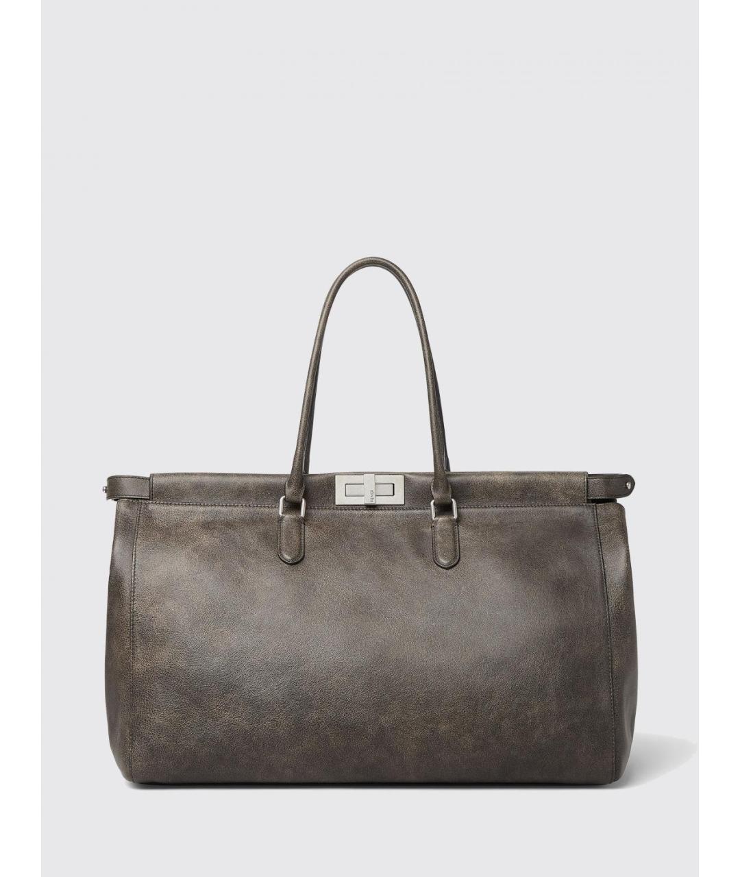FENDI Серая кожаная сумка тоут, фото 5