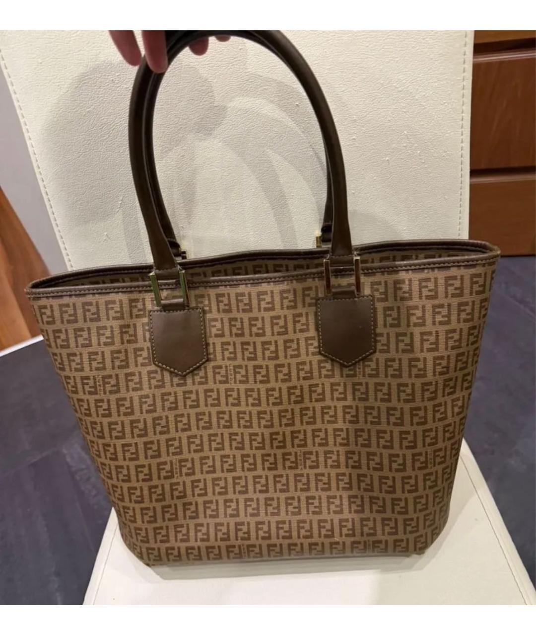 FENDI Коричневая кожаная сумка тоут, фото 9