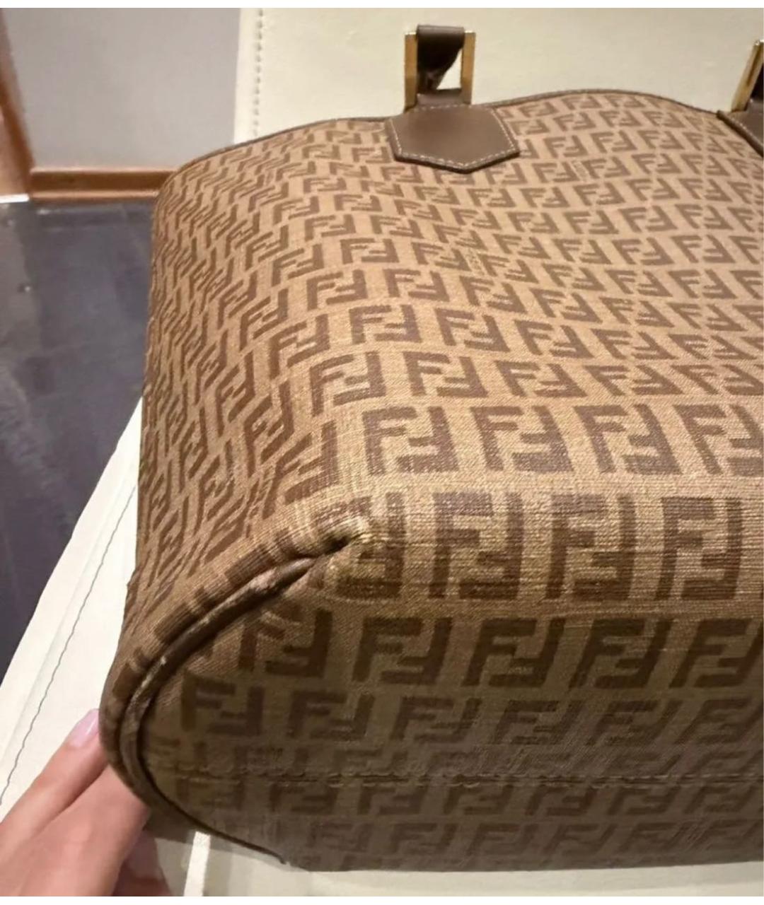 FENDI Коричневая кожаная сумка тоут, фото 7