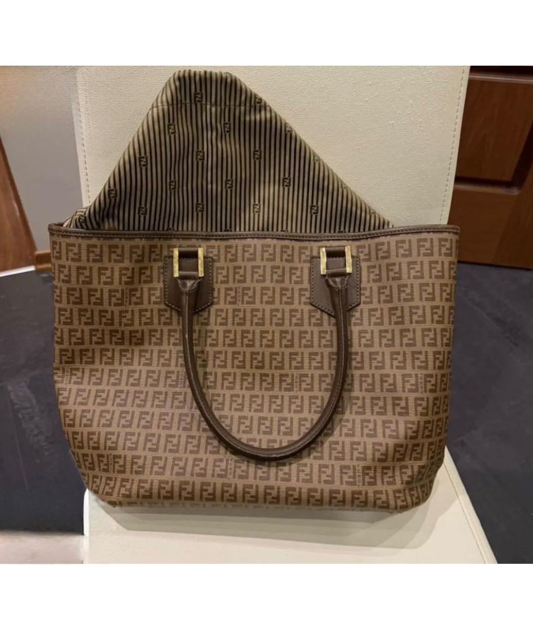 FENDI Коричневая кожаная сумка тоут, фото 2