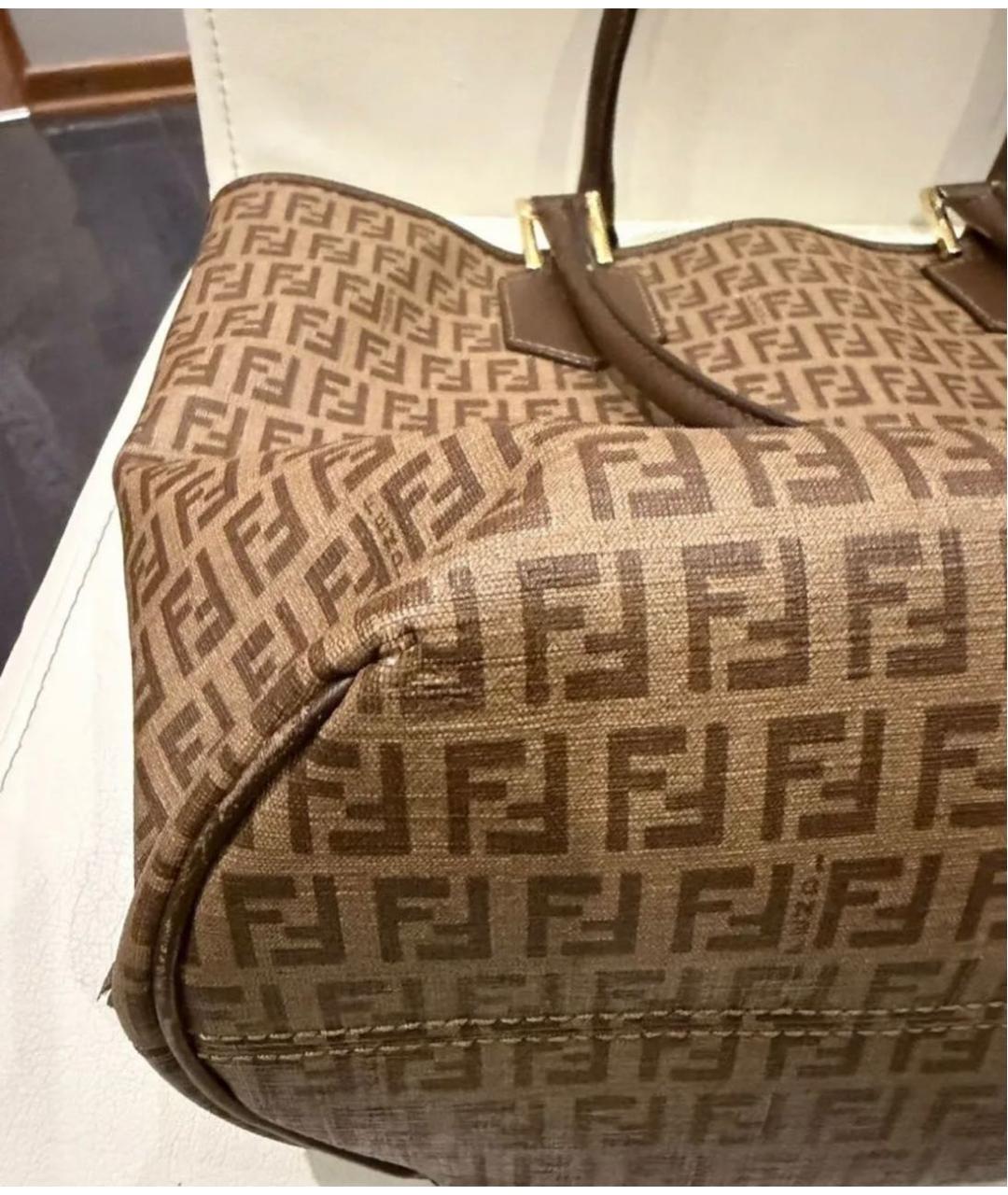 FENDI Коричневая кожаная сумка тоут, фото 6