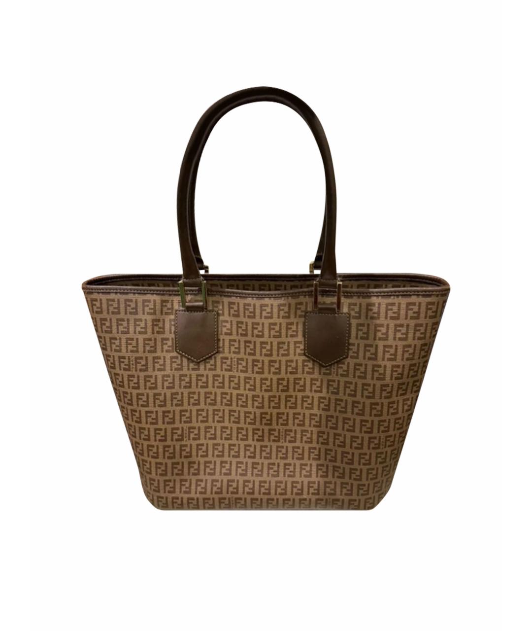 FENDI Коричневая кожаная сумка тоут, фото 1