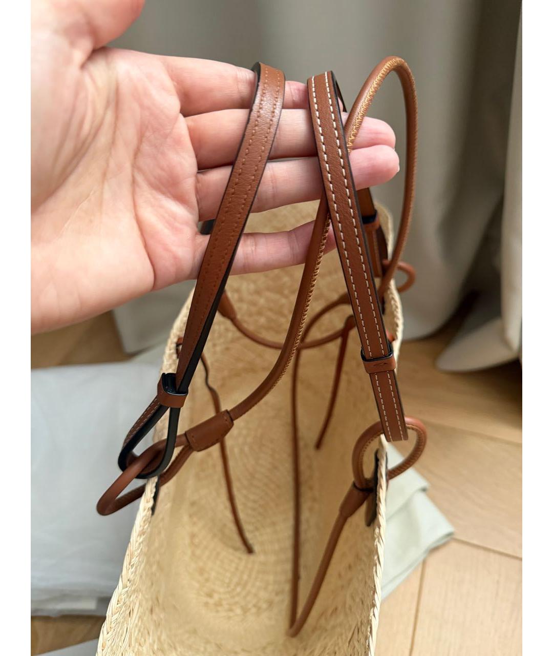 LOEWE Бежевая рафиевая пляжная сумка, фото 5
