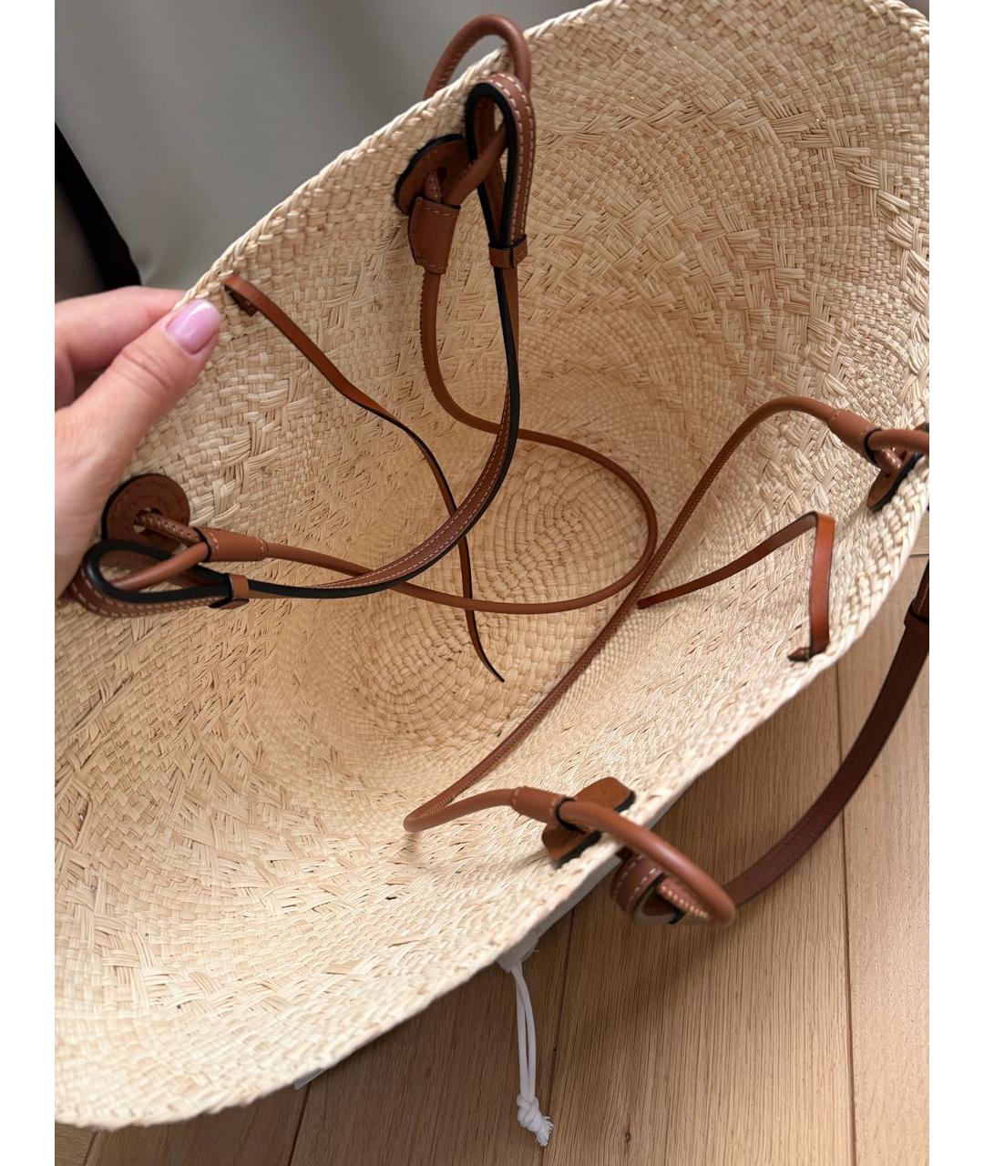 LOEWE Бежевая рафиевая пляжная сумка, фото 3