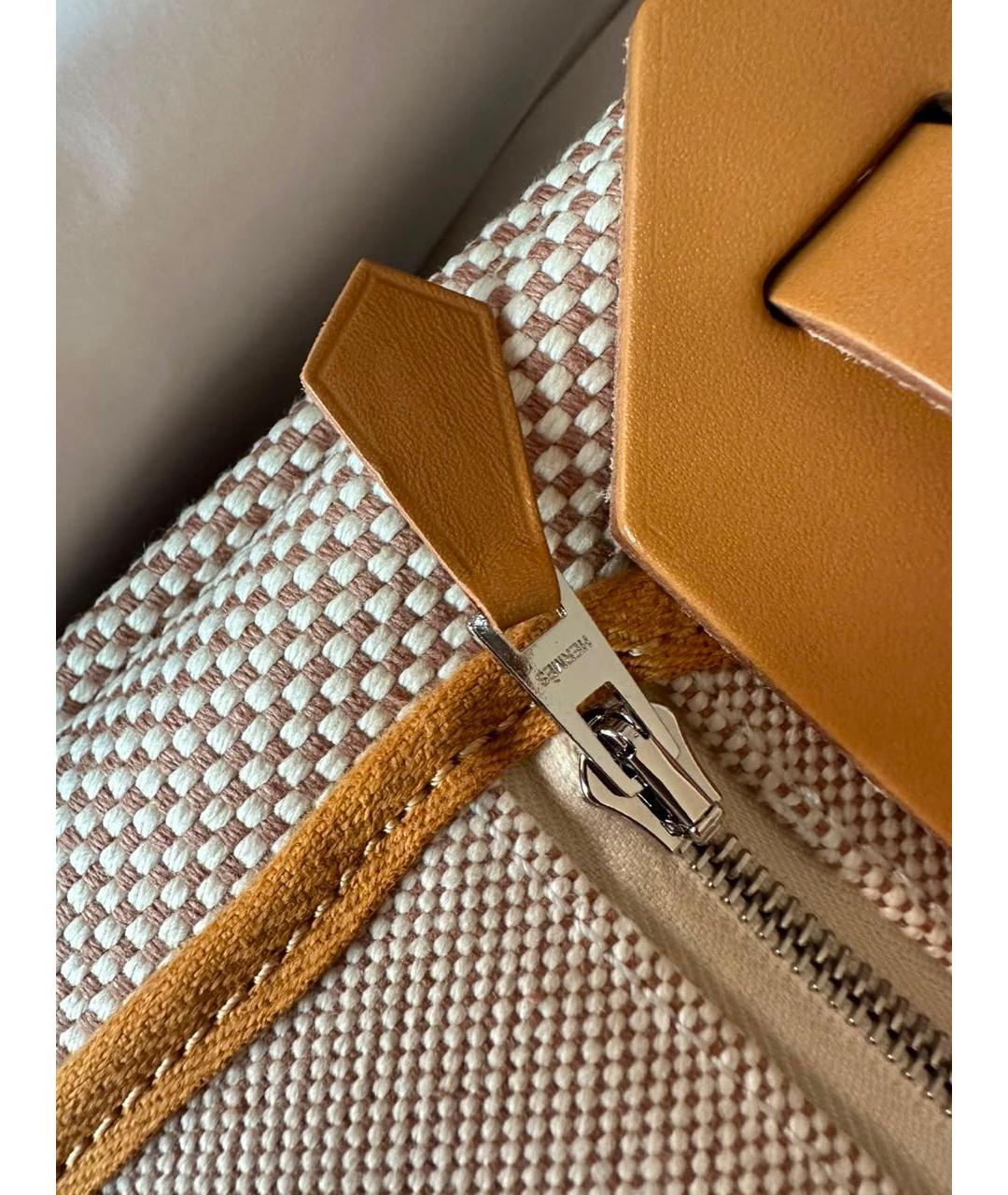 HERMES Бежевая сумка с короткими ручками из канвы, фото 4