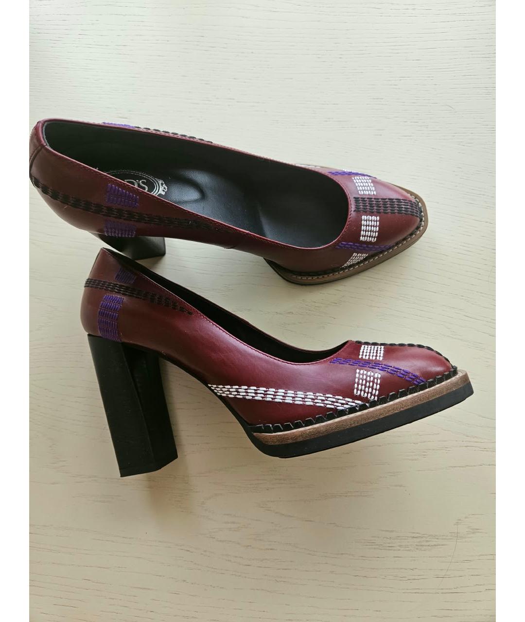 TOD'S Бордовые кожаные туфли, фото 4