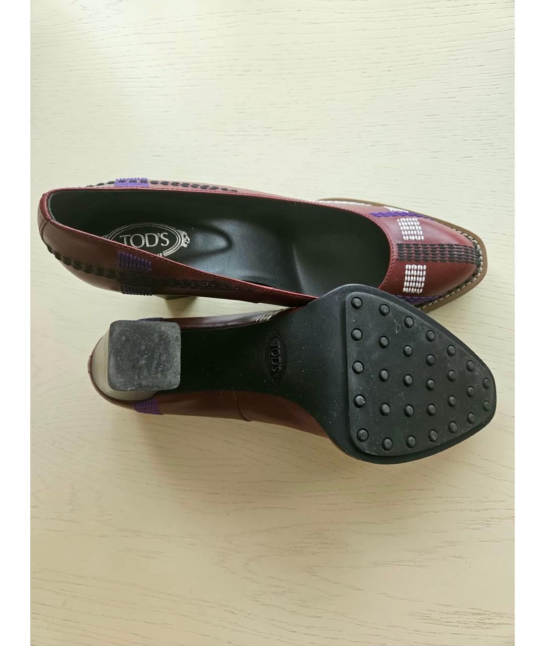 TOD'S Бордовые кожаные туфли, фото 2