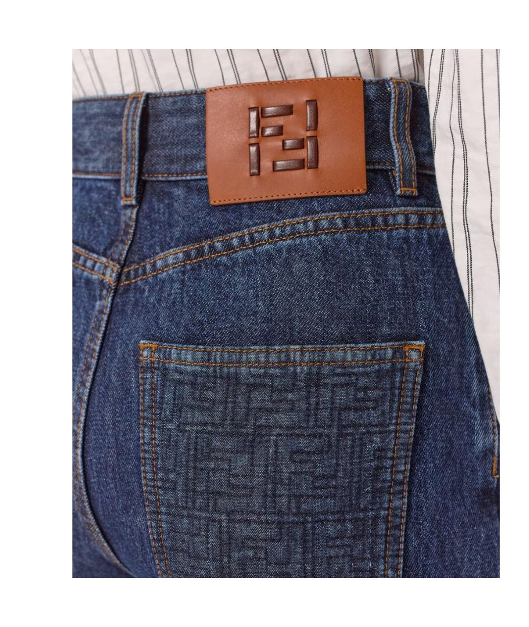 FENDI Темно-синие хлопко-эластановые прямые джинсы, фото 5