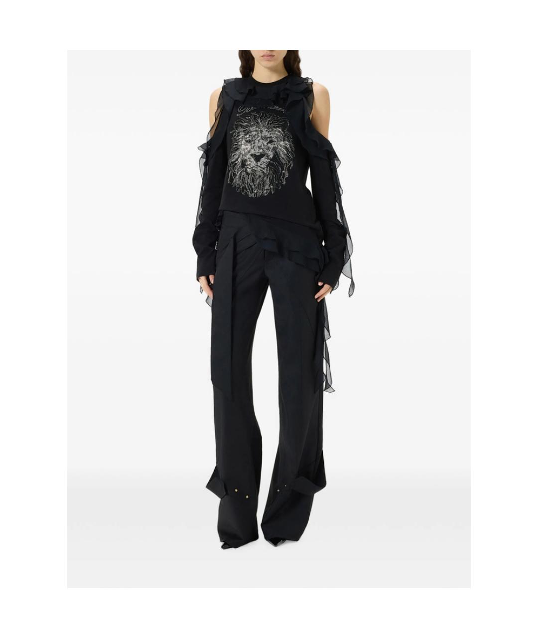BLUMARINE Черные полиэстеровые прямые брюки, фото 4
