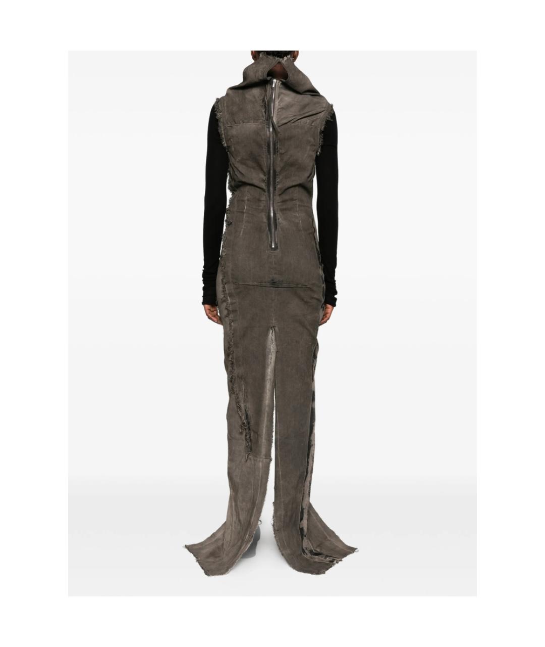 RICK OWENS DRKSHDW Серое хлопко-эластановое вечернее платье, фото 4