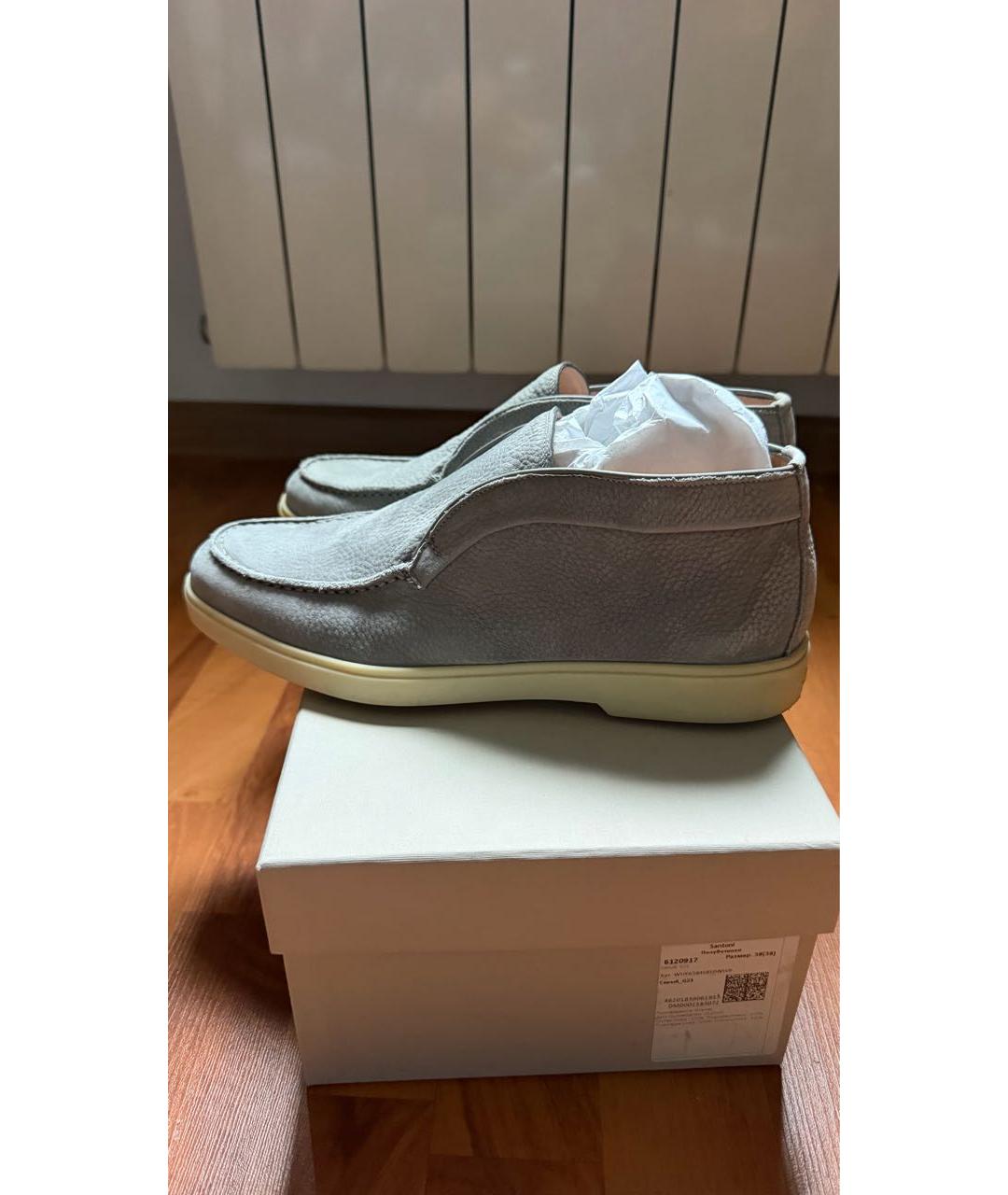 SANTONI Серые нубуковые лоферы, фото 6